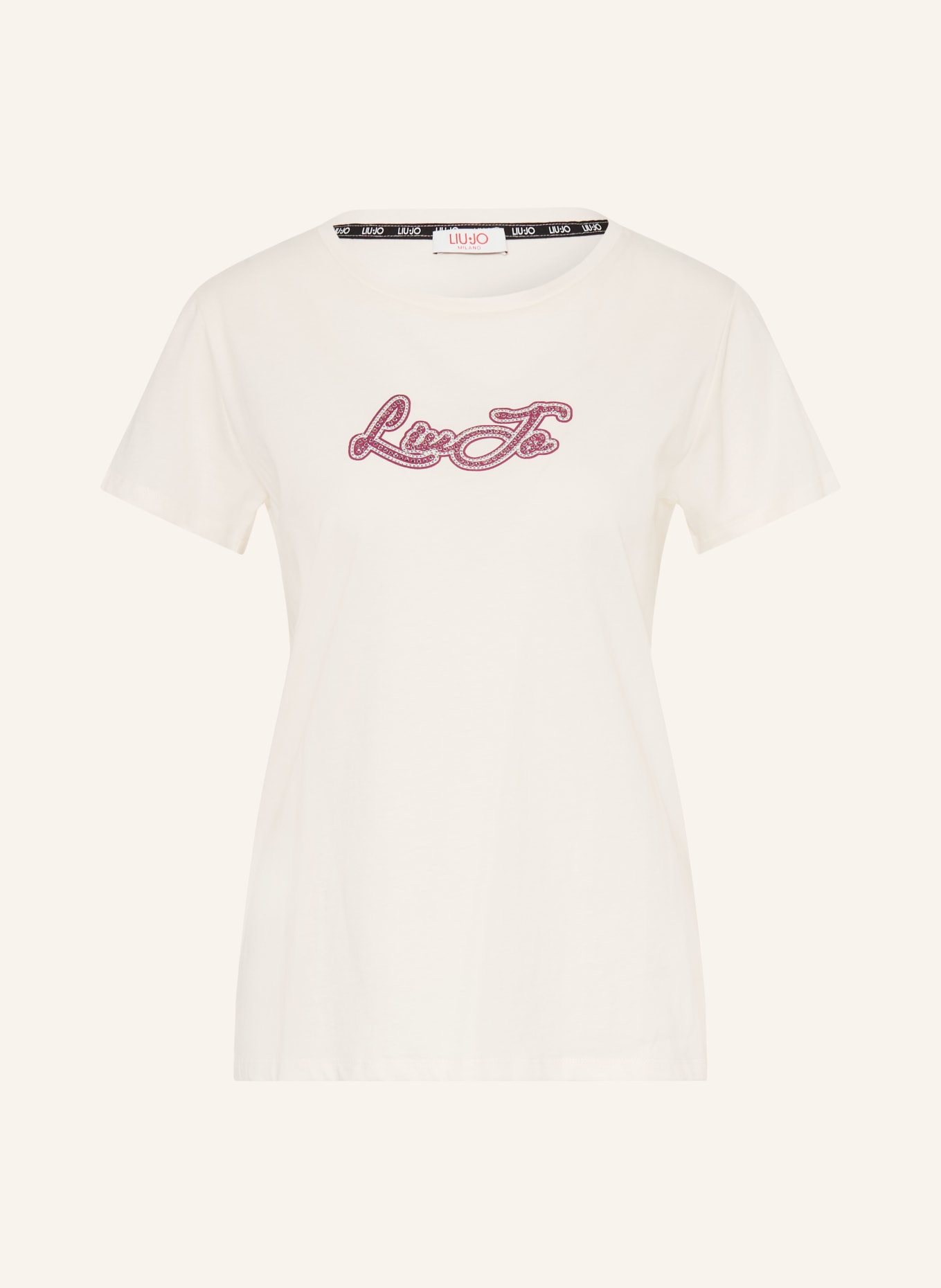 LIU JO T-shirt met sierstenen: WIT / DONKERROOD