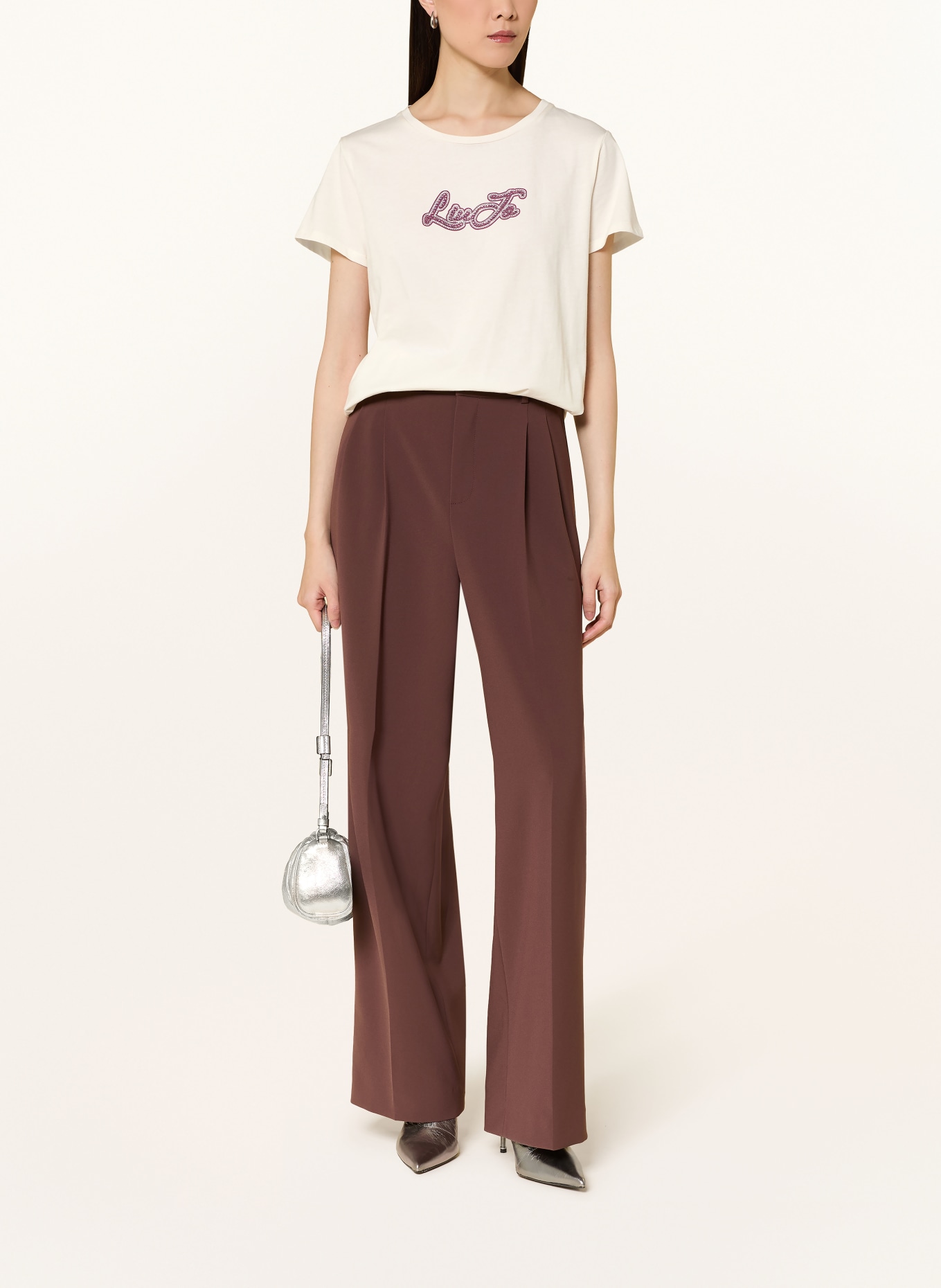 LIU JO T-shirt met sierstenen: WIT / DONKERROOD