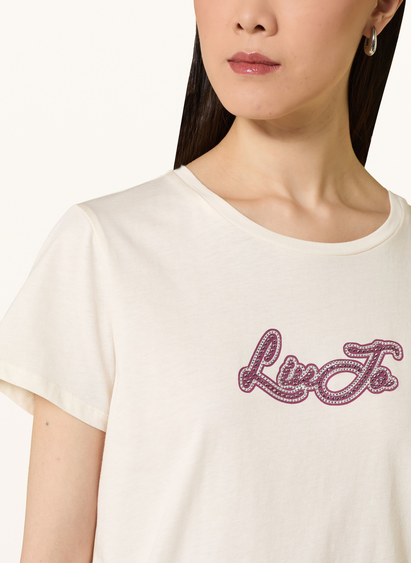 LIU JO T-shirt met sierstenen: WIT / DONKERROOD