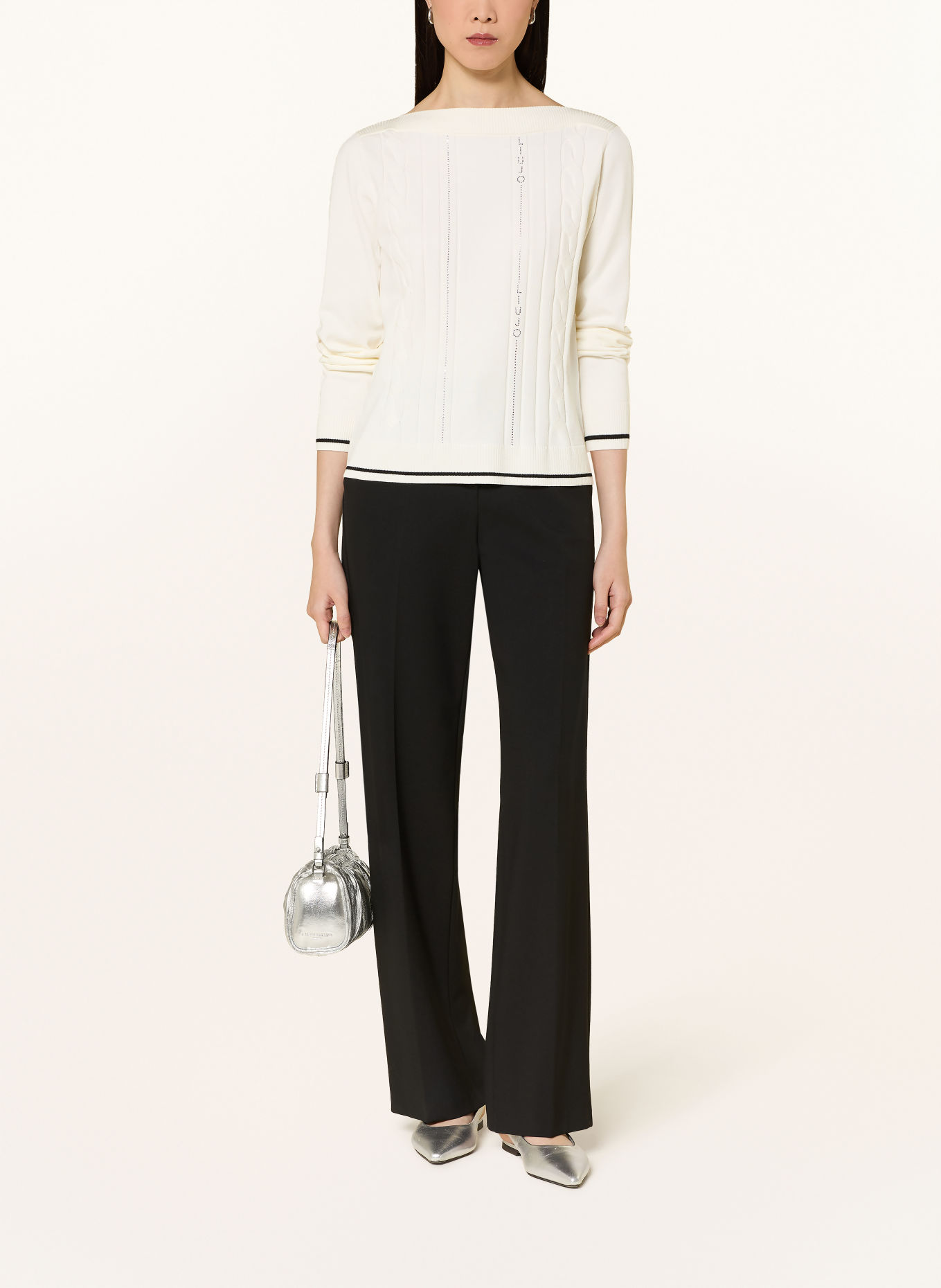 LIU JO Sweater with gemstones: WHITE / BLACK
