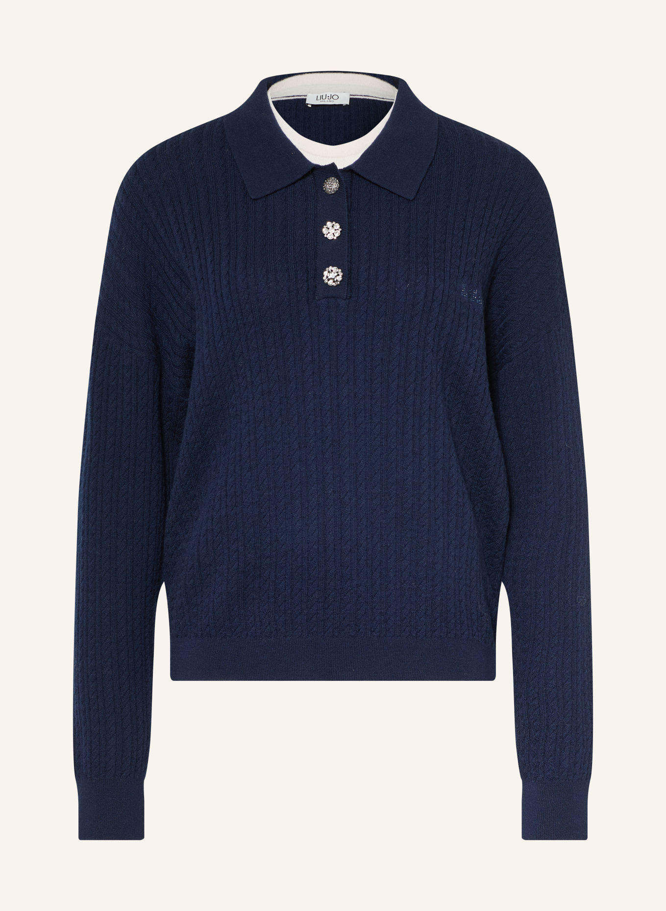 LIU JO Sweater with gemstones: DARK BLUE / WHITE