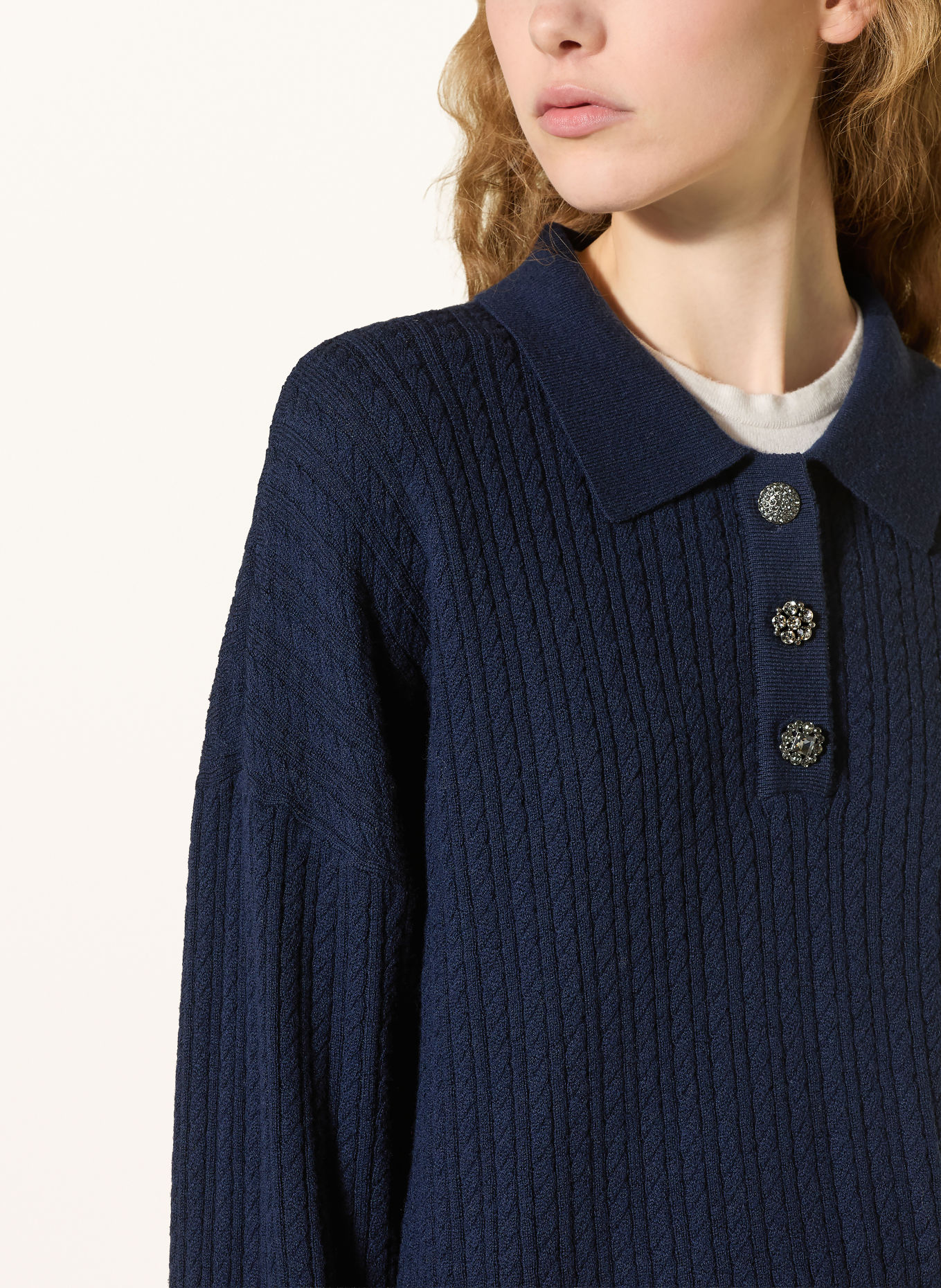 LIU JO Sweater with gemstones: DARK BLUE / WHITE