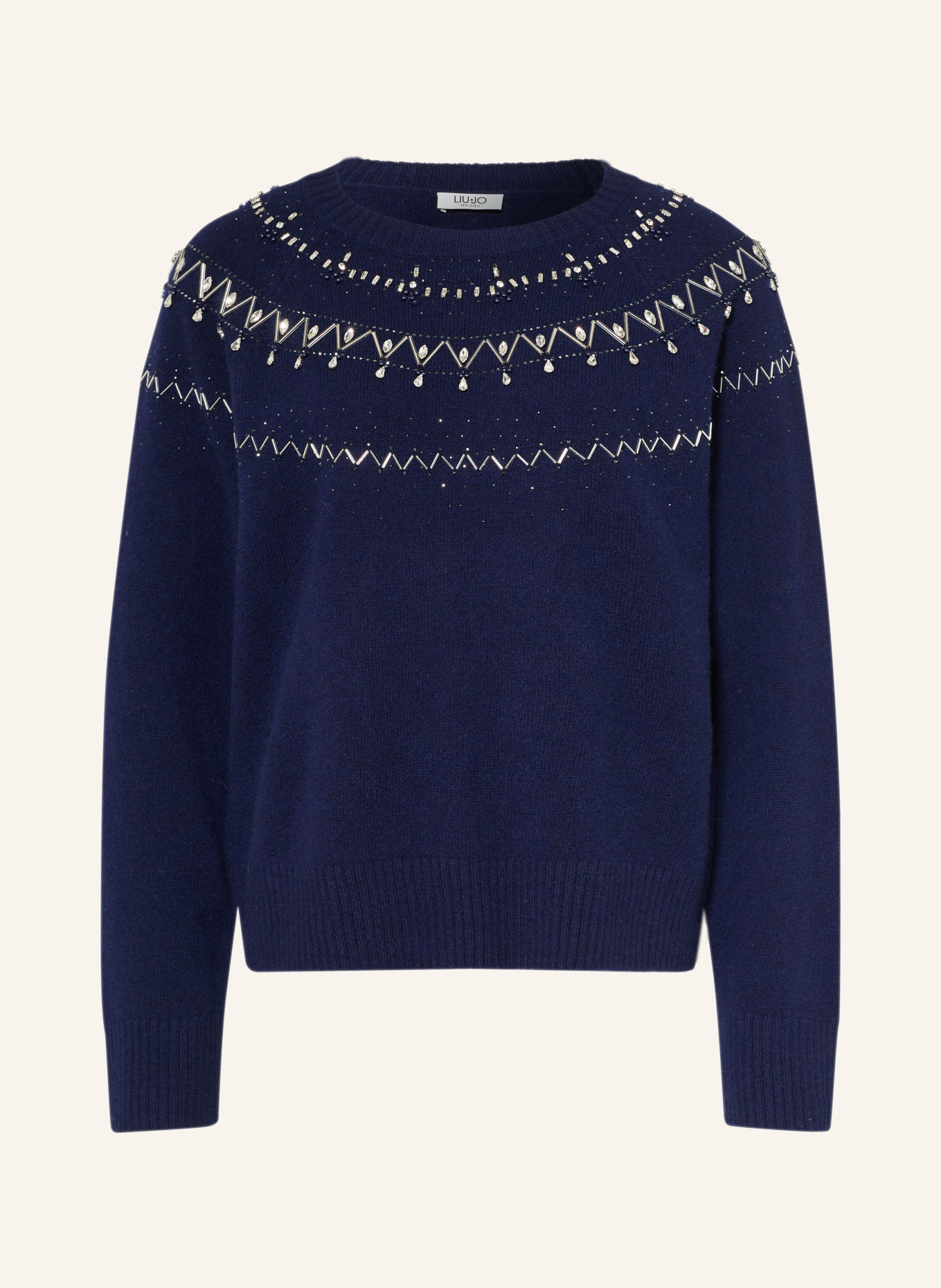 LIU JO Sweater with gemstones: DARK BLUE / SILVER
