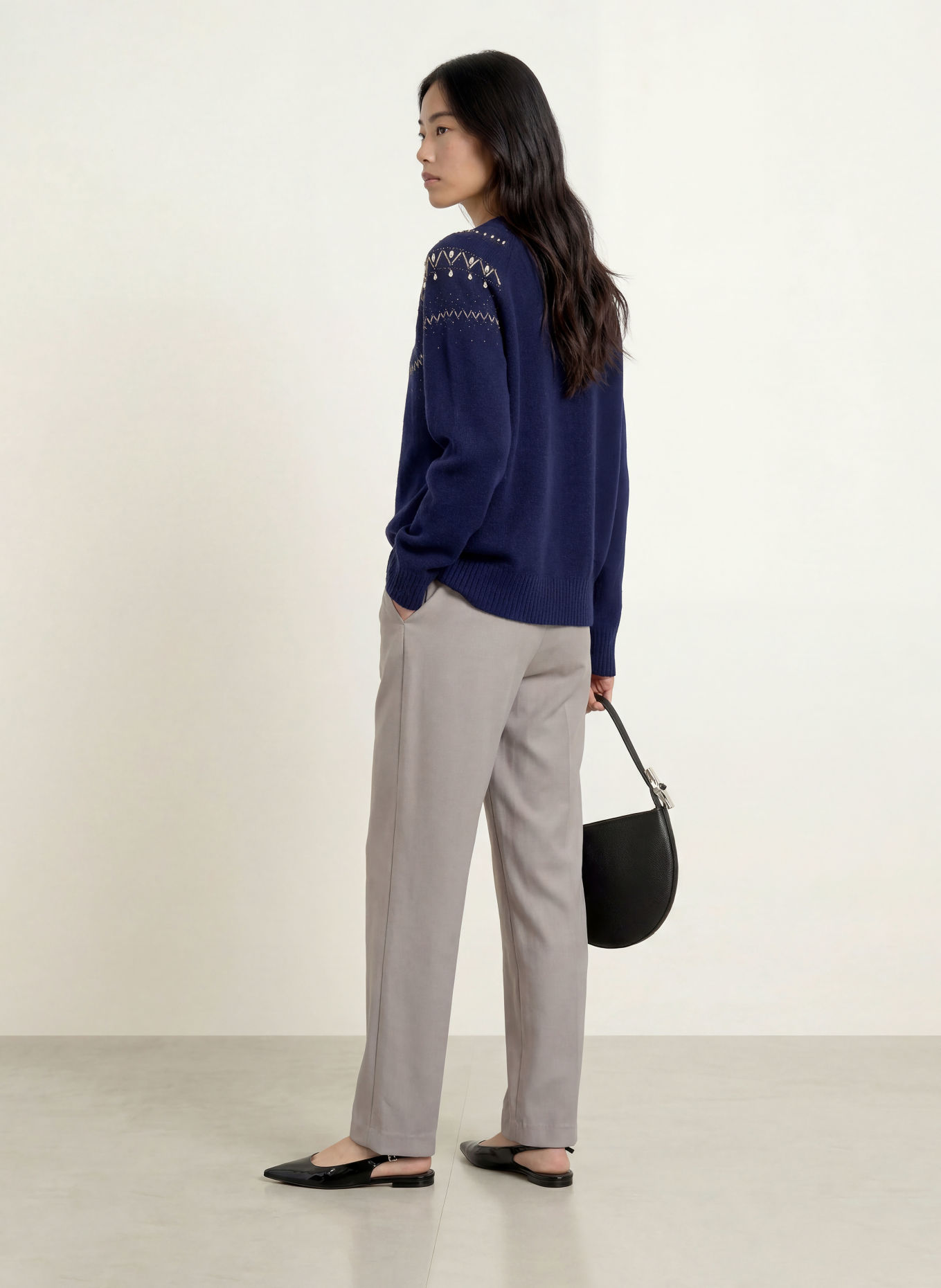 LIU JO Sweater with gemstones: DARK BLUE / SILVER