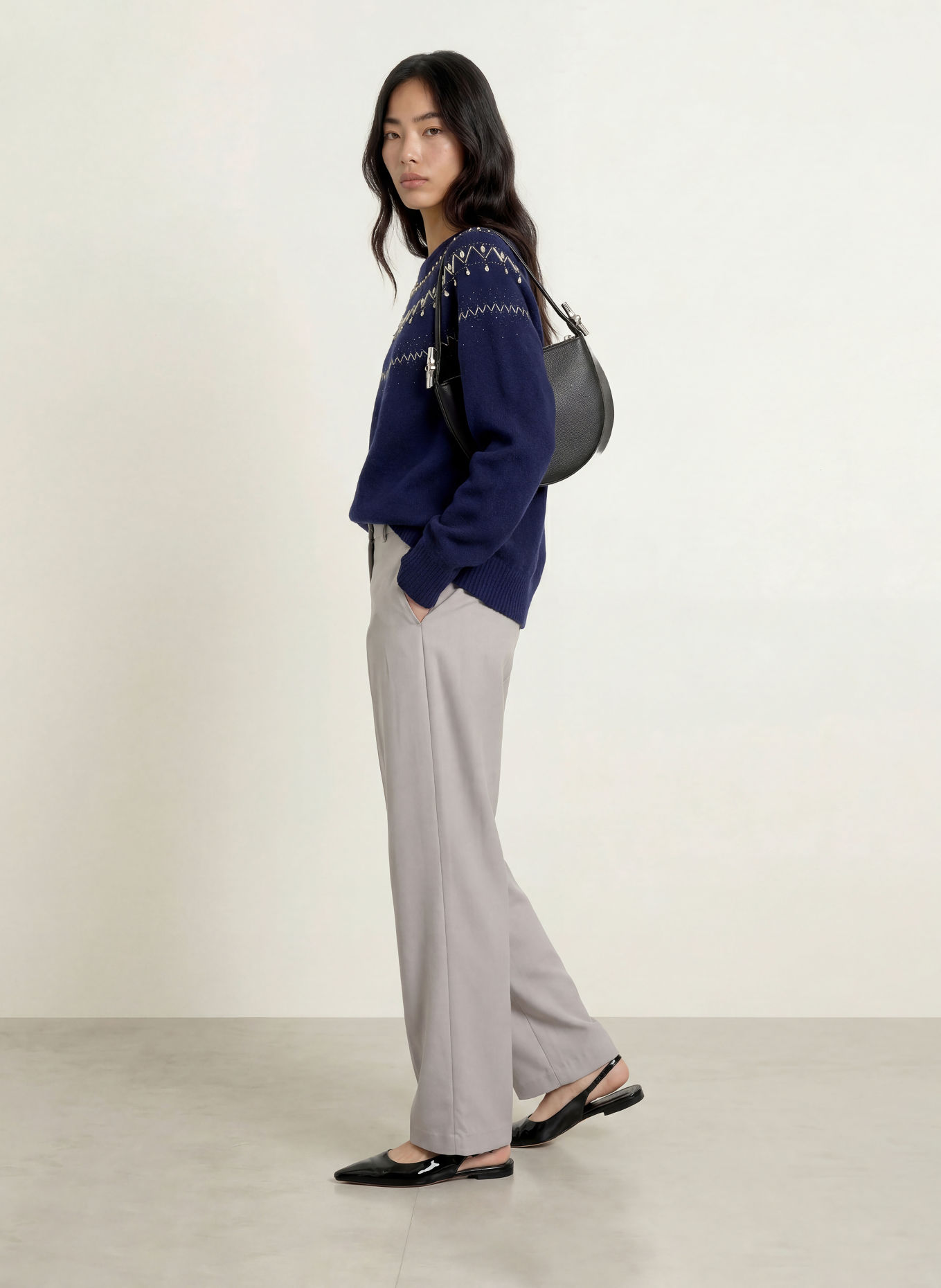LIU JO Sweater with gemstones: DARK BLUE / SILVER