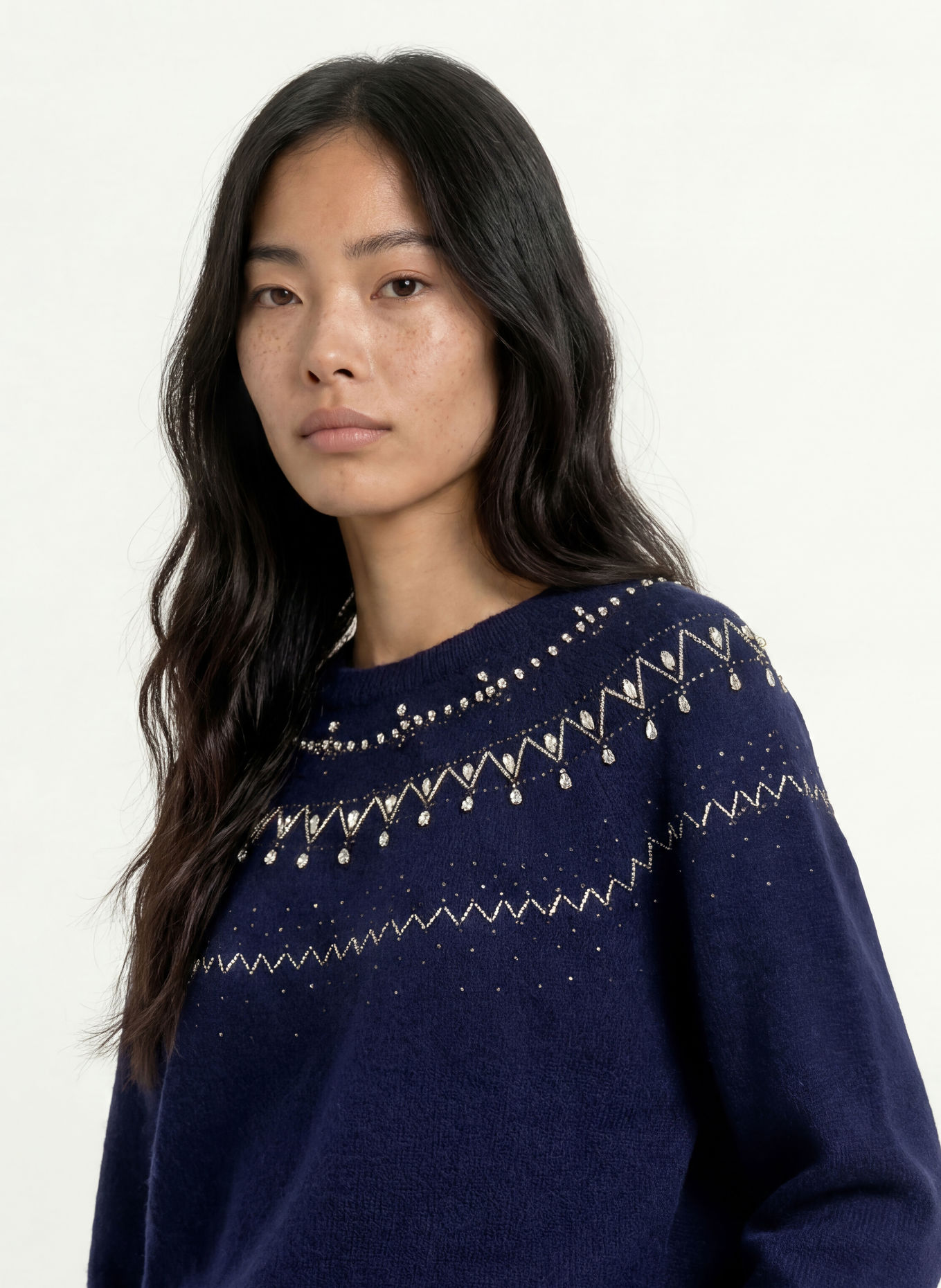 LIU JO Sweater with gemstones: DARK BLUE / SILVER