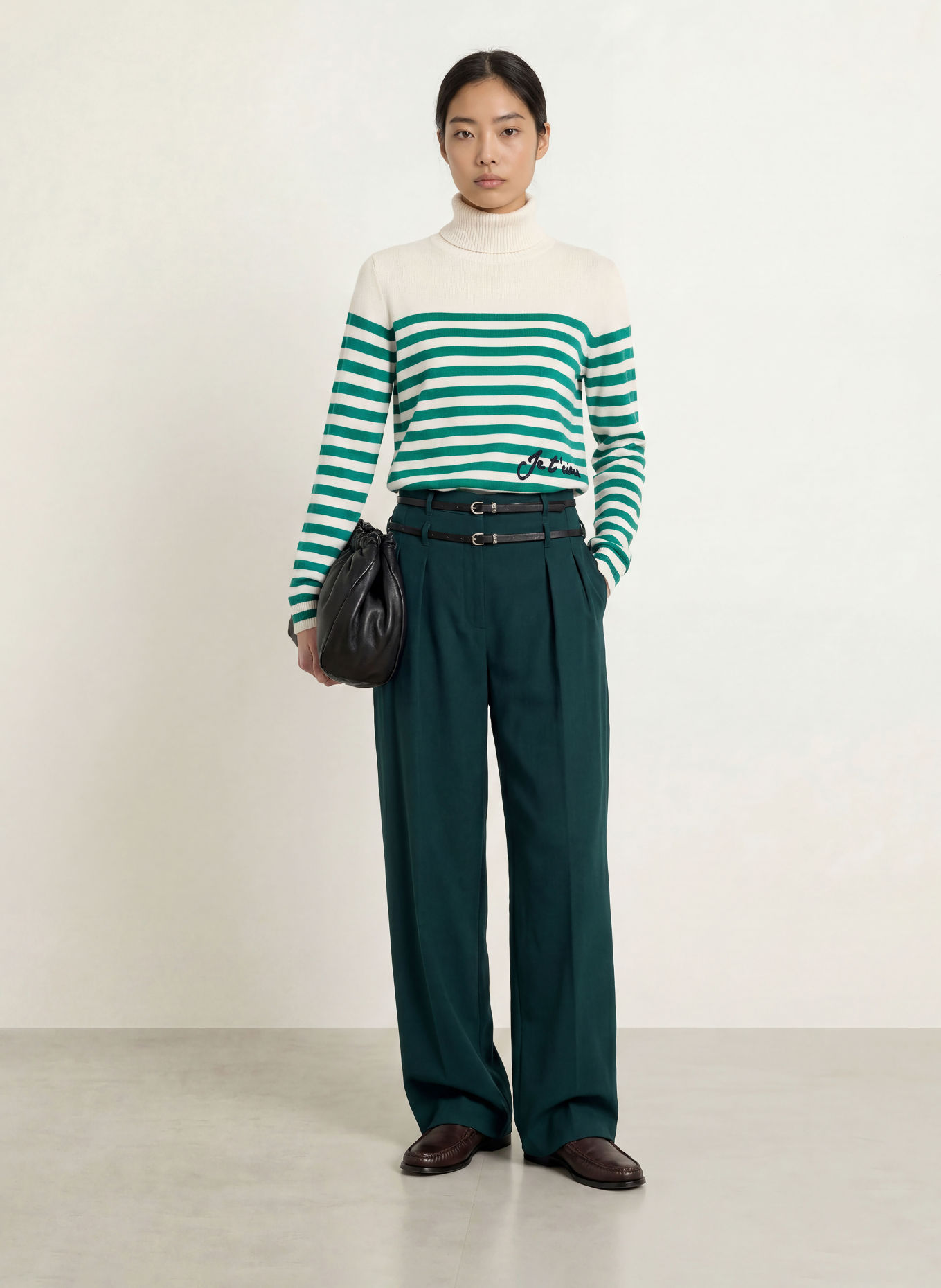 LIU JO Rollkragenpullover: GRÜN / ECRU