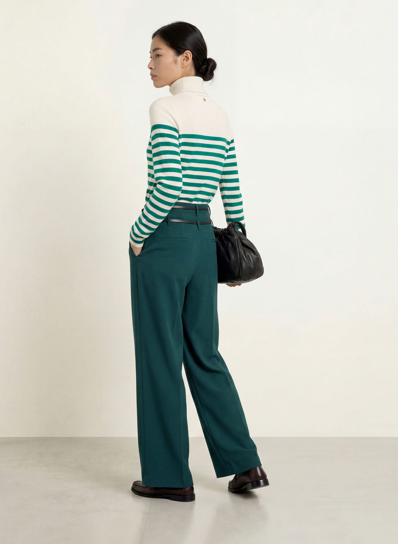 LIU JO Rollkragenpullover: GRÜN / ECRU