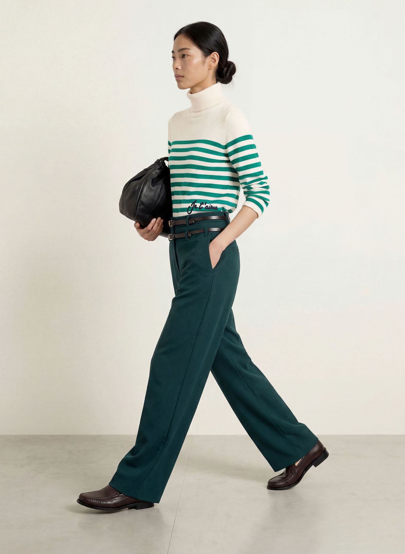 LIU JO Rollkragenpullover: GRÜN / ECRU