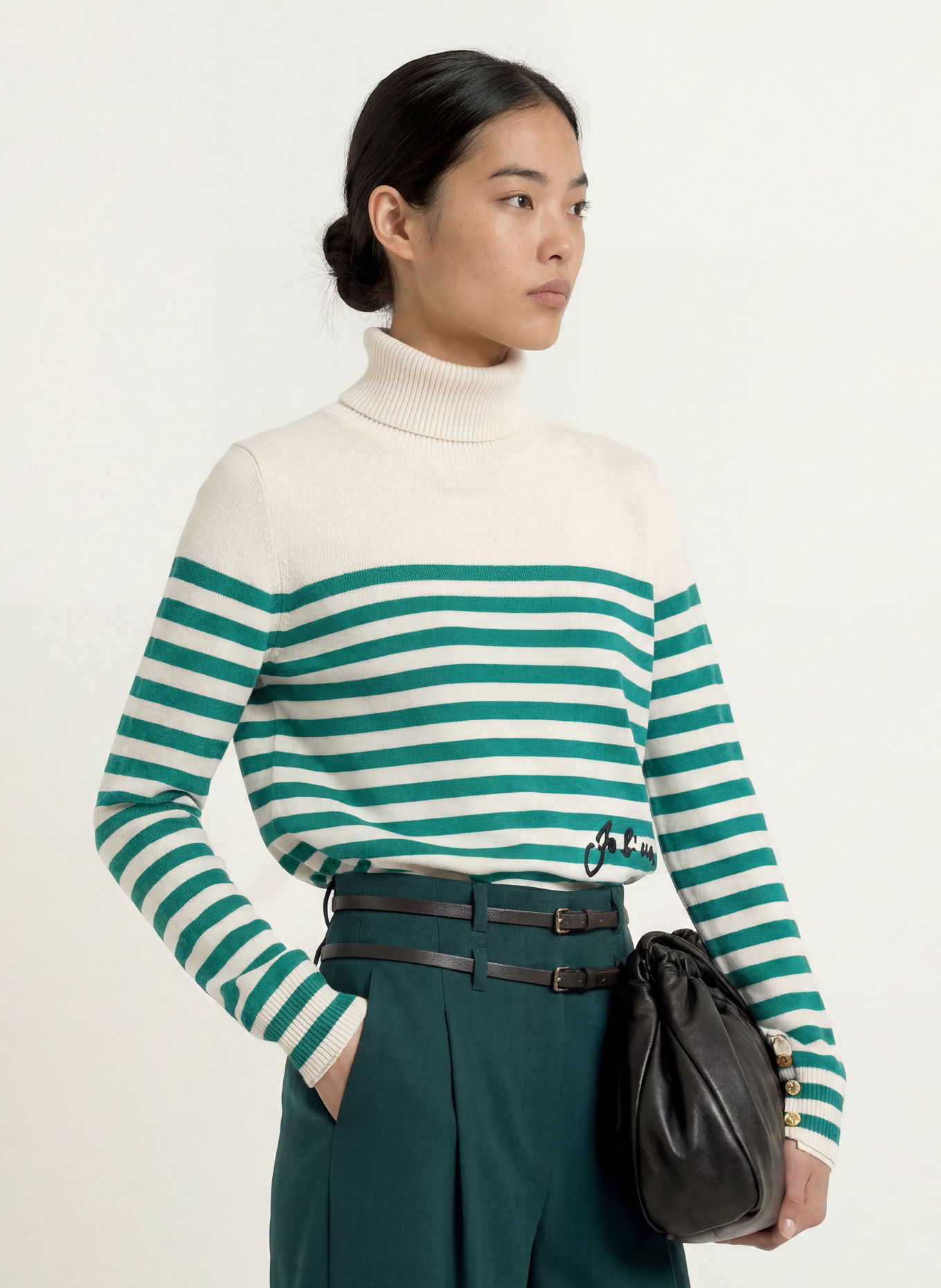 LIU JO Rollkragenpullover: GRÜN / ECRU