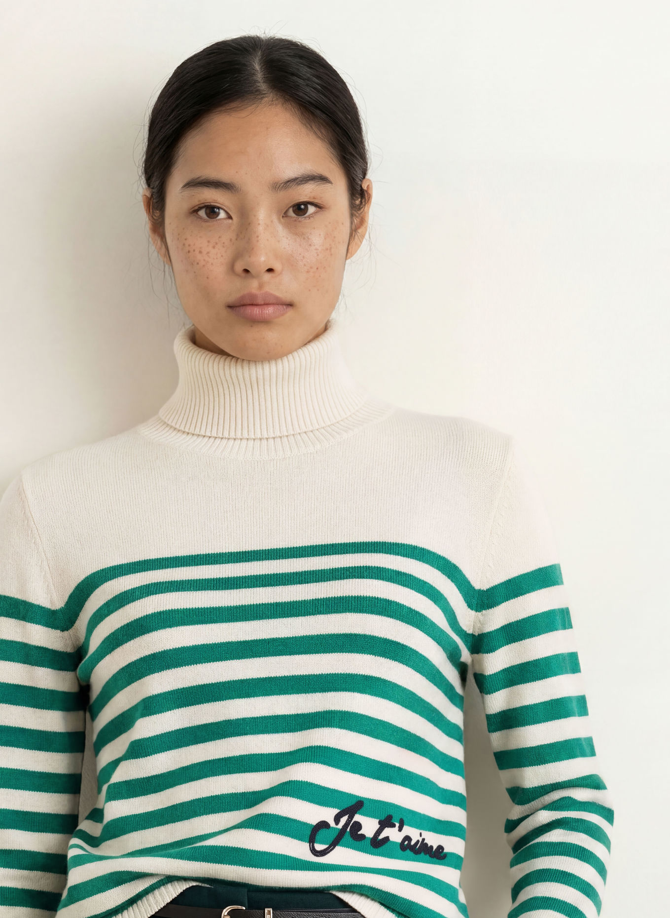 LIU JO Rollkragenpullover: GRÜN / ECRU