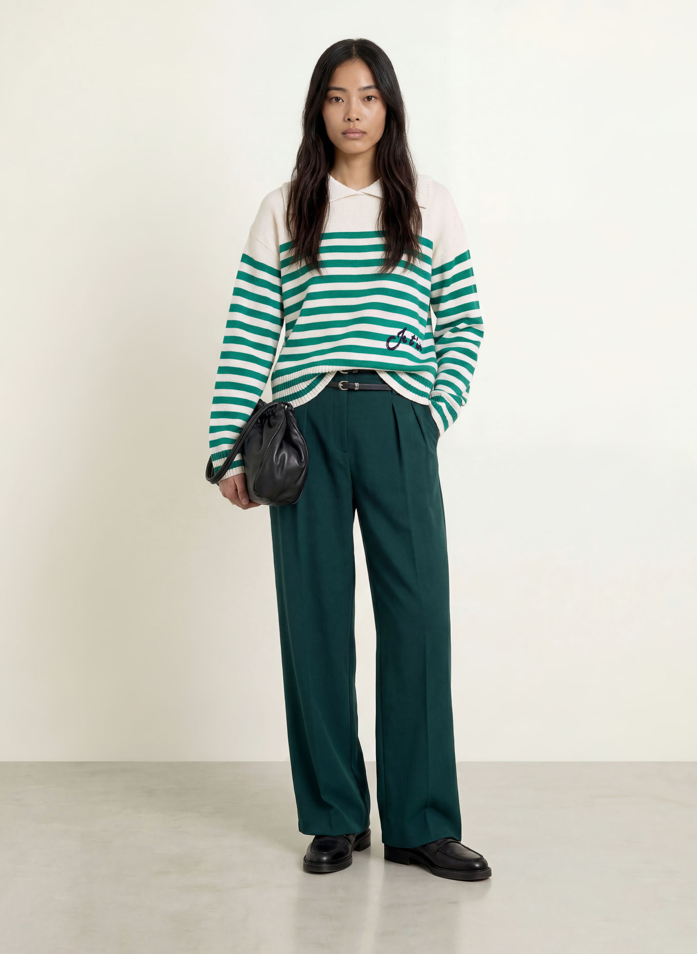 LIU JO Pullover: DUNKELGRÜN / ECRU