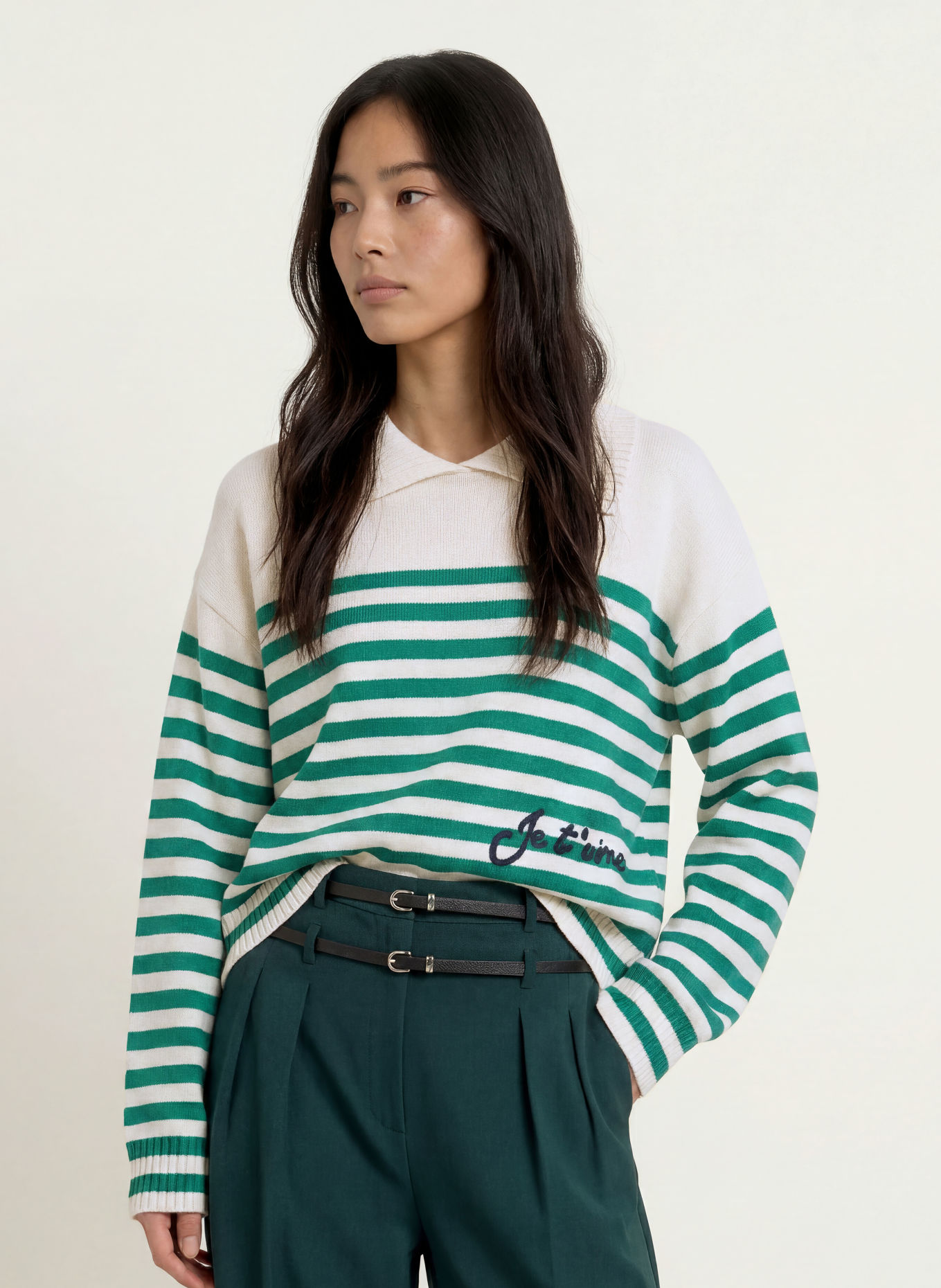 LIU JO Pullover: DUNKELGRÜN / ECRU