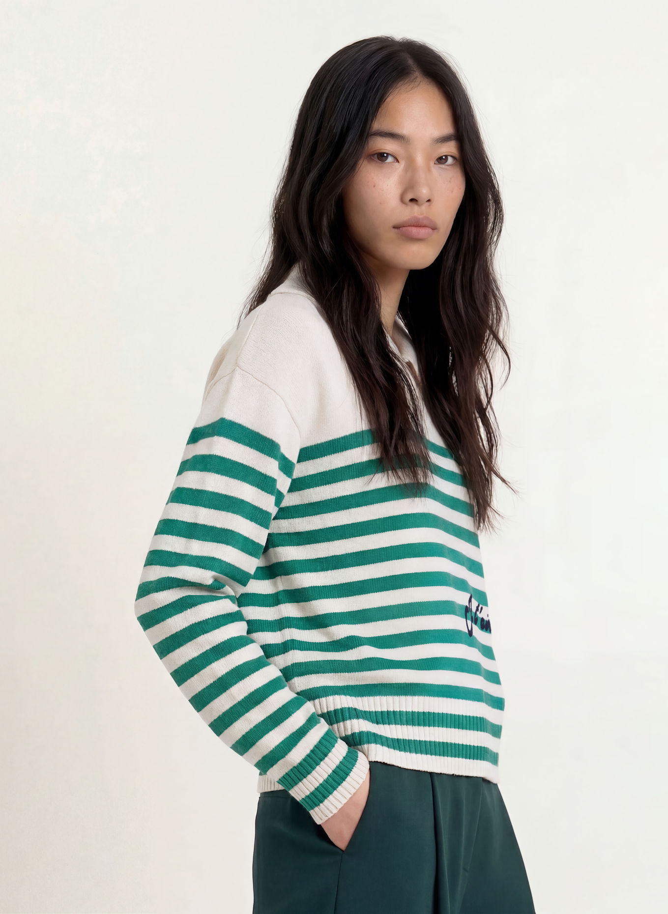 LIU JO Pullover: DUNKELGRÜN / ECRU