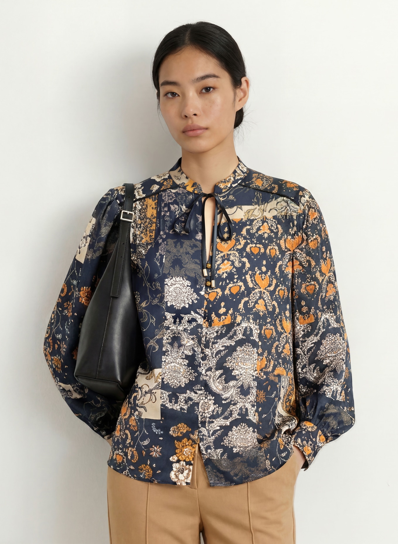 LIU JO Blusenshirt: DUNKELGRAU / HELLBRAUN / DUNKELORANGE