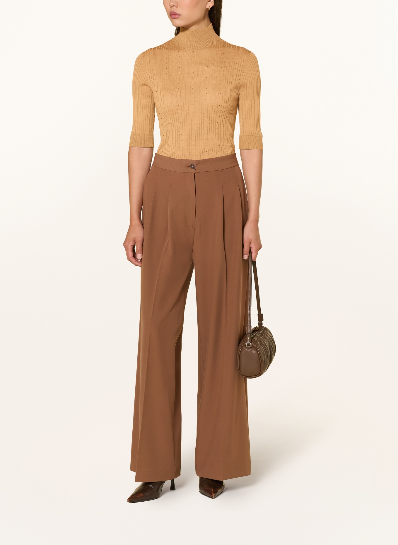 LIU JO Knit shirt with gemstones: LIGHT BROWN