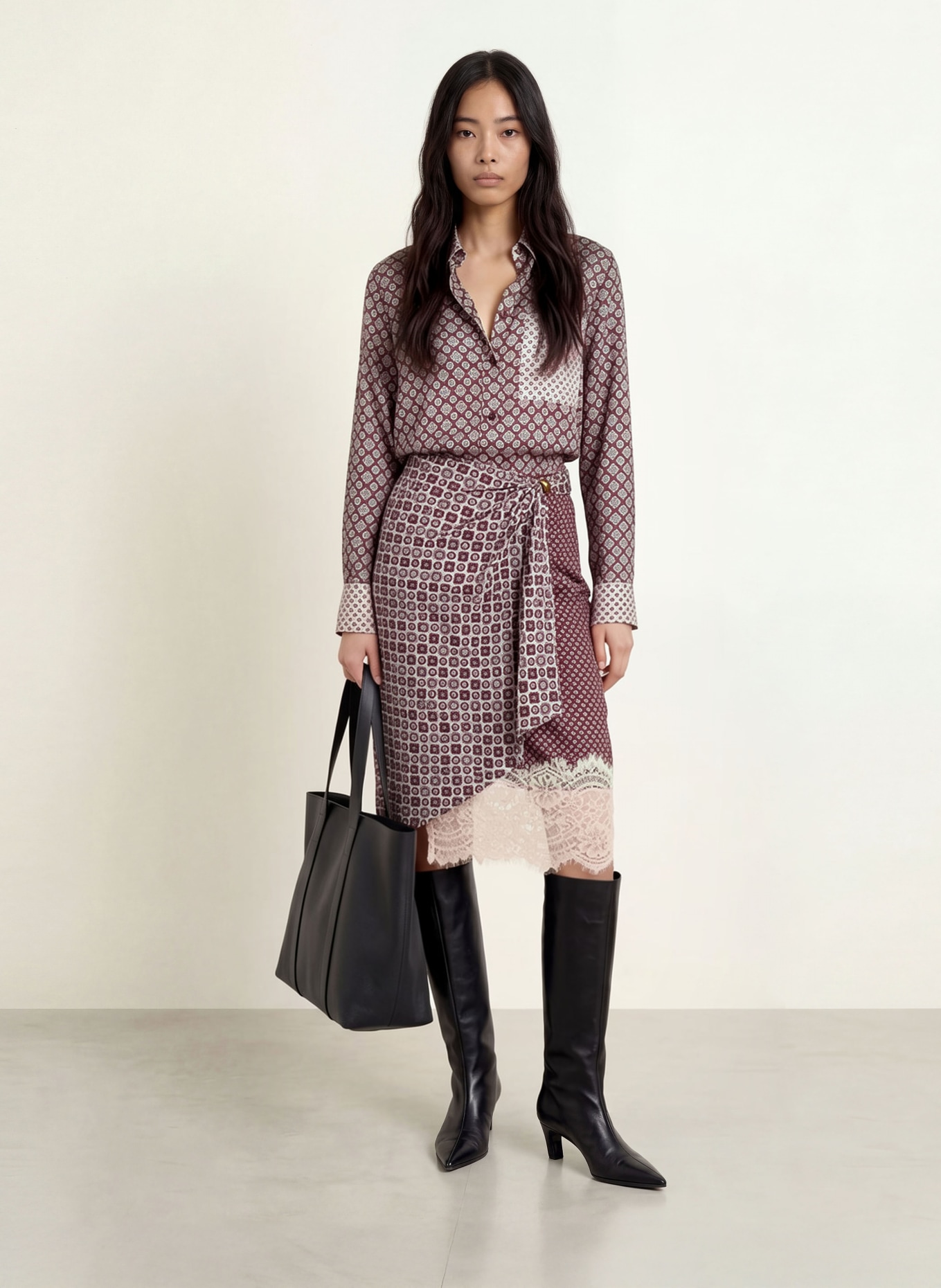 LIU JO Shirt blouse: DARK RED / DARK GRAY / WHITE