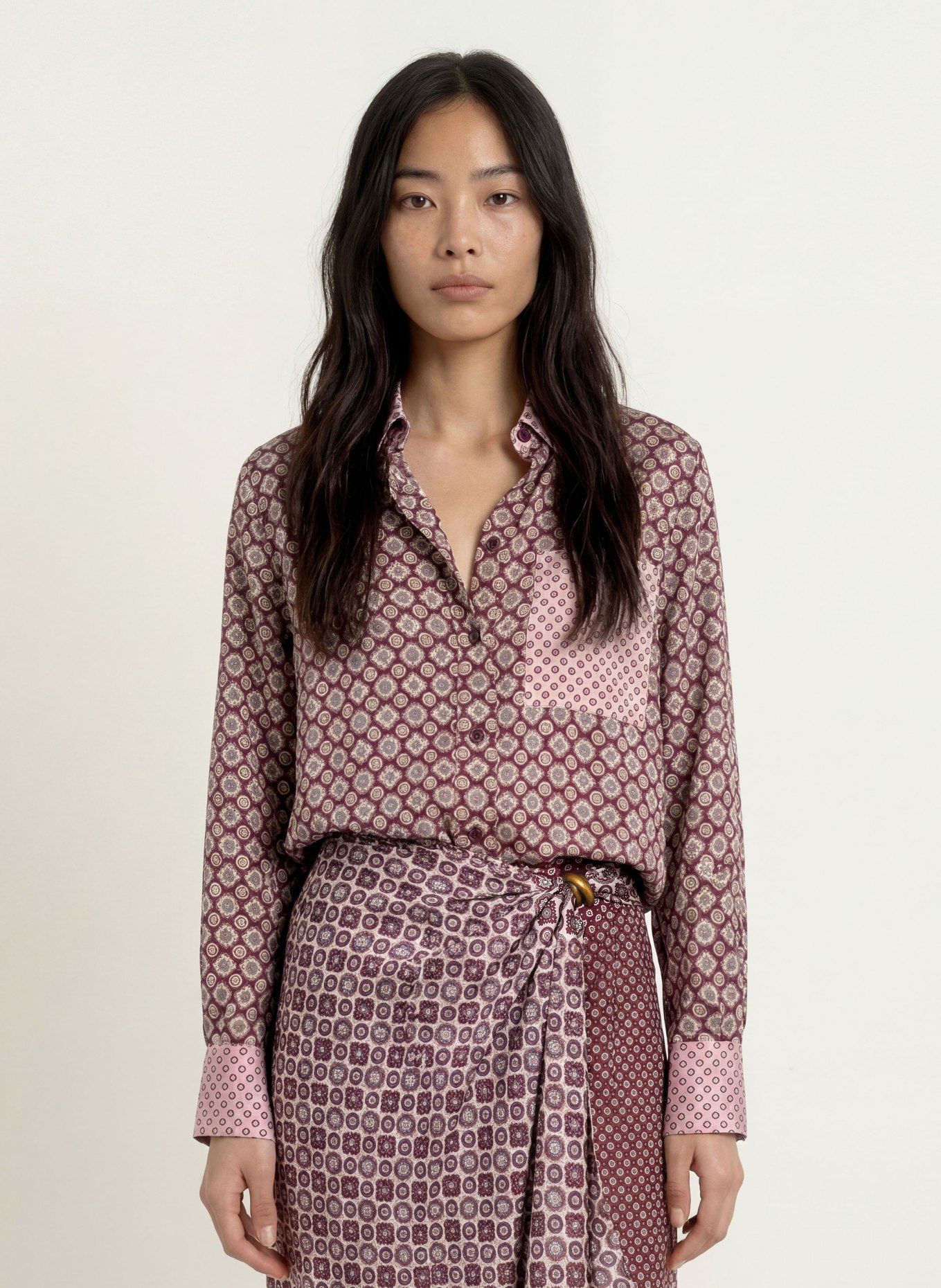 LIU JO Shirt blouse: DARK RED / DARK GRAY / WHITE