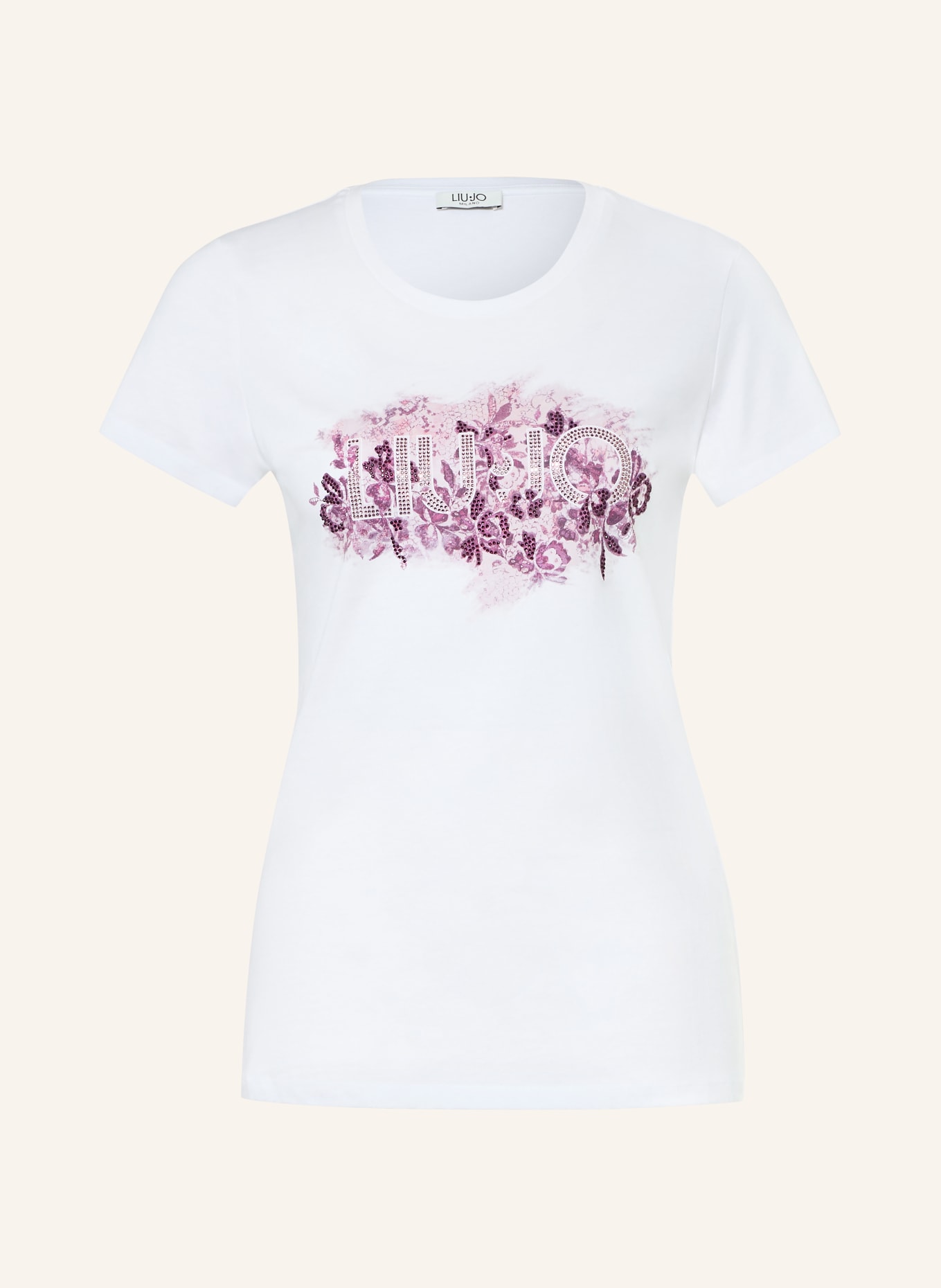 LIU JO T-Shirt mit Schmucksteinen: WEISS / LILA