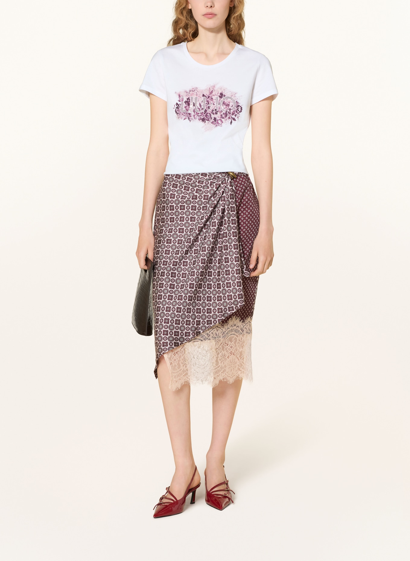 LIU JO T-Shirt mit Schmucksteinen: WEISS / LILA