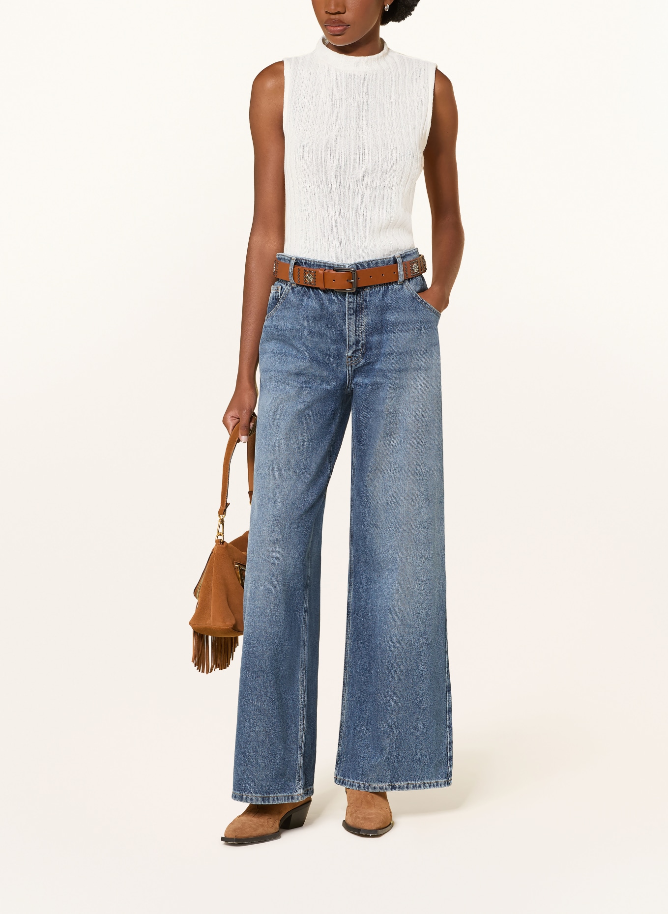 LIU JO Jeansy wide leg: 79104 Den.Blue belt wash