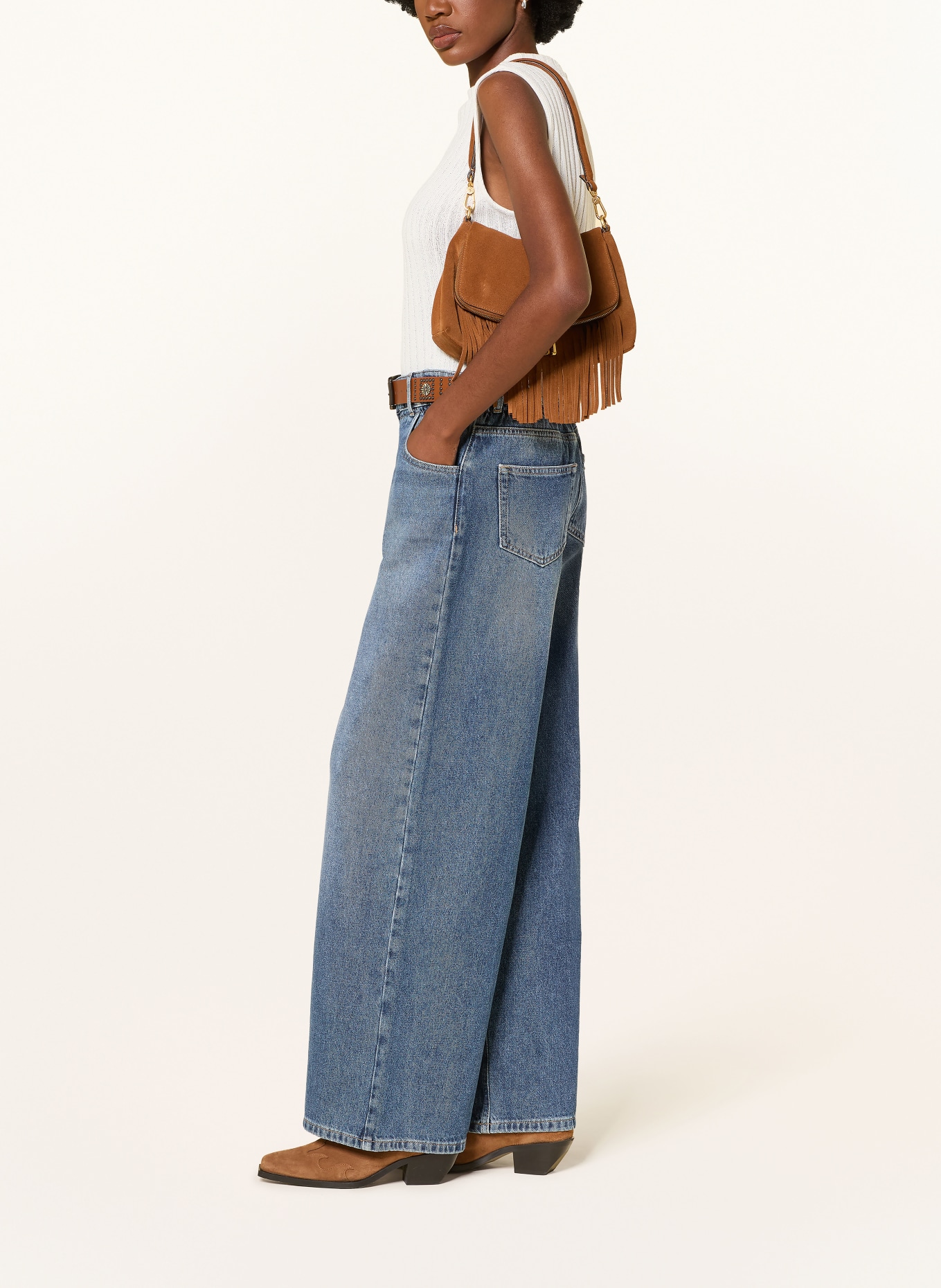 LIU JO Jeansy wide leg: 79104 Den.Blue belt wash