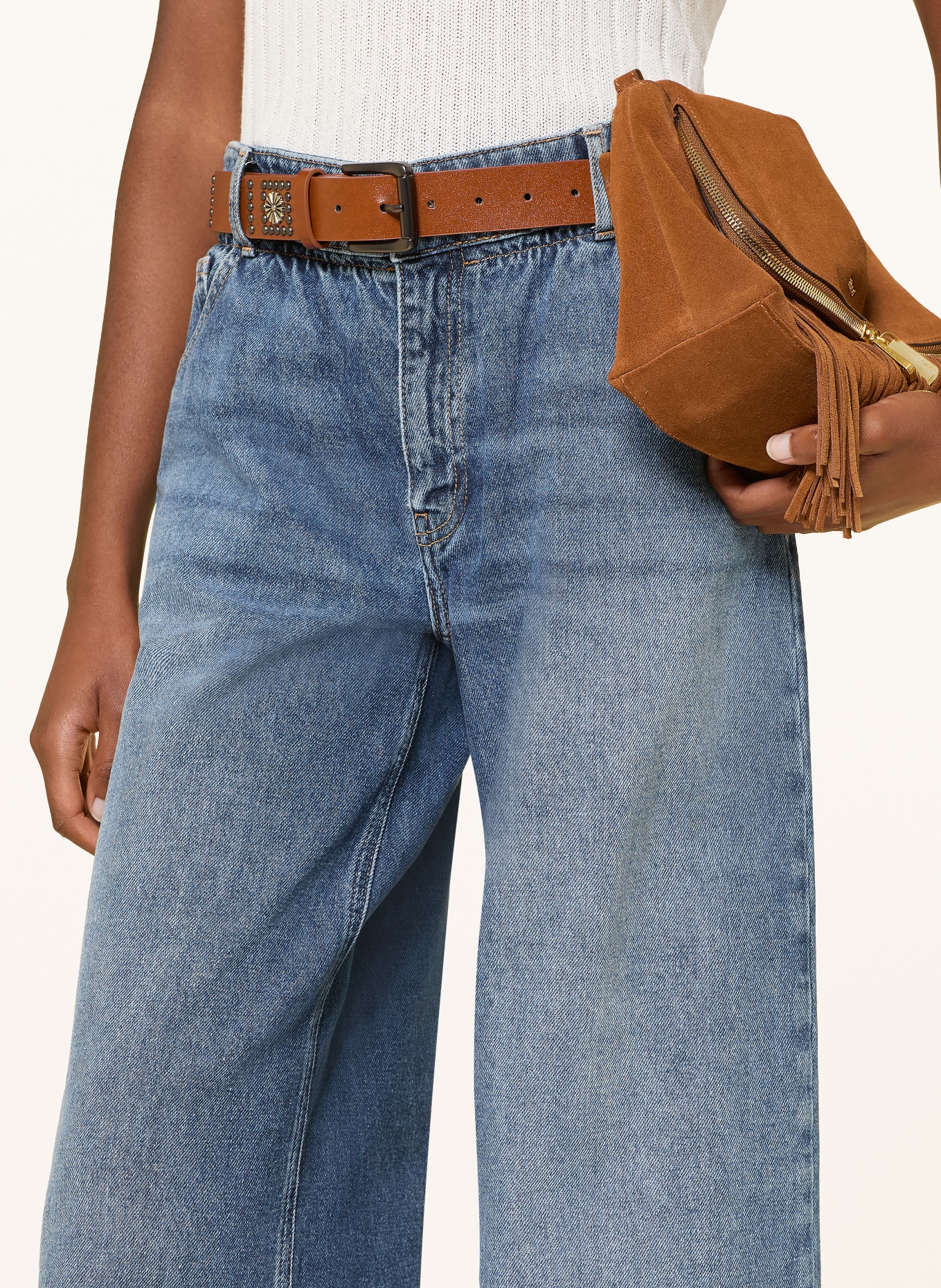 LIU JO Jeansy wide leg: 79104 Den.Blue belt wash