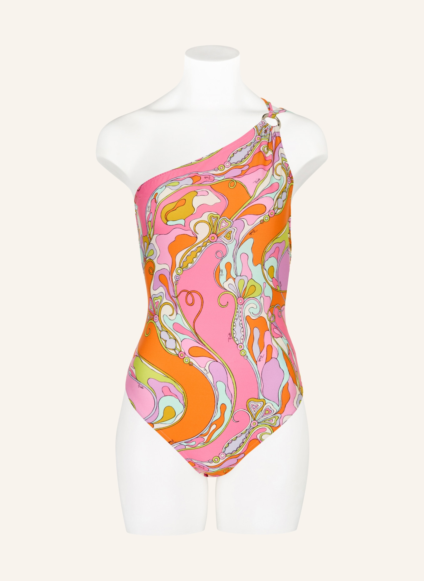 PUCCI One-shoulder swimsuit: PINK / ORANGE / WHITE
