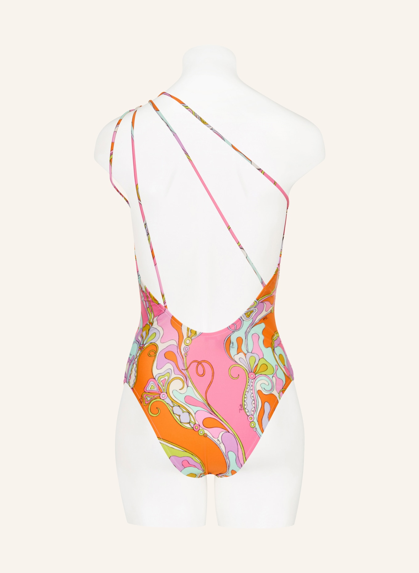 PUCCI One-shoulder swimsuit: PINK / ORANGE / WHITE