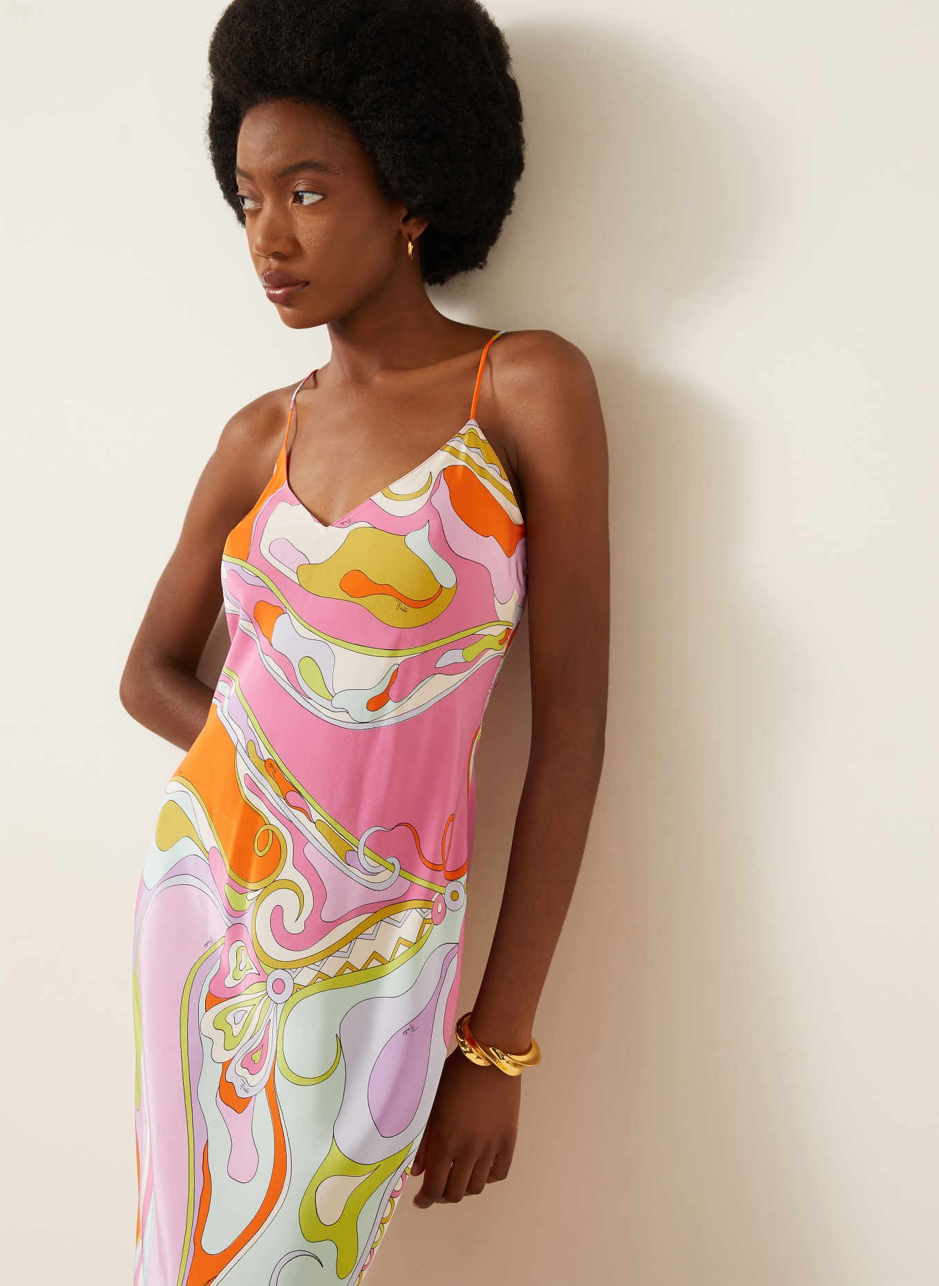 PUCCI Silk dress: PINK / ORANGE / TURQUOISE