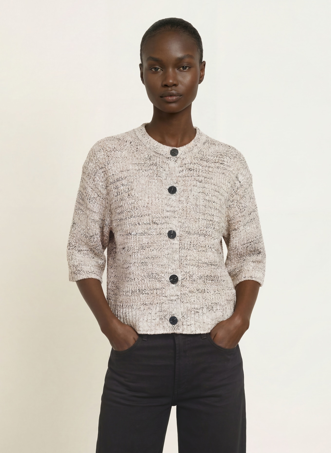 InWear Strickjacke DUAIW mit 3/4-Arm: CREME / ECRU / SCHWARZ