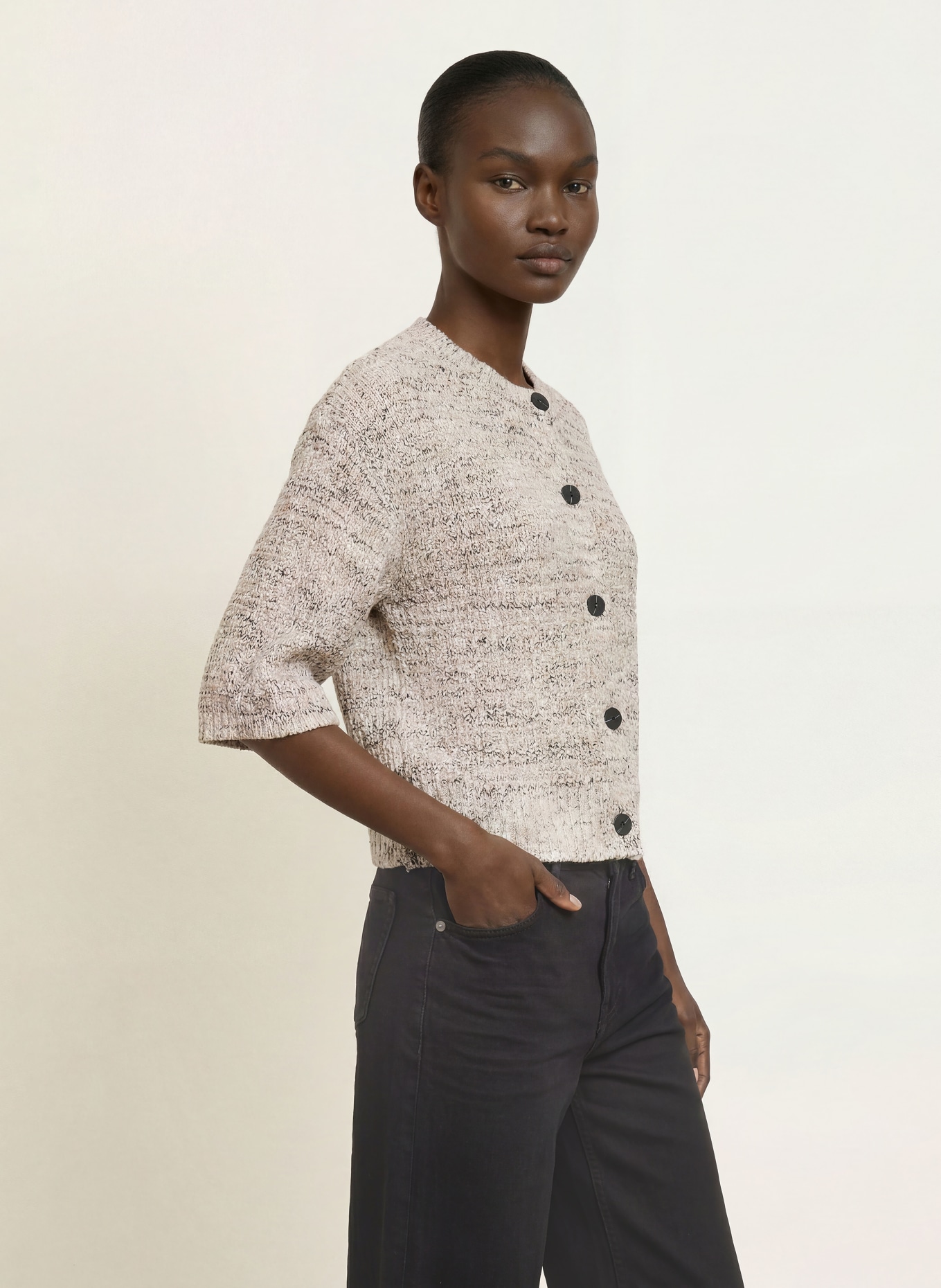 InWear Strickjacke DUAIW mit 3/4-Arm: CREME / ECRU / SCHWARZ