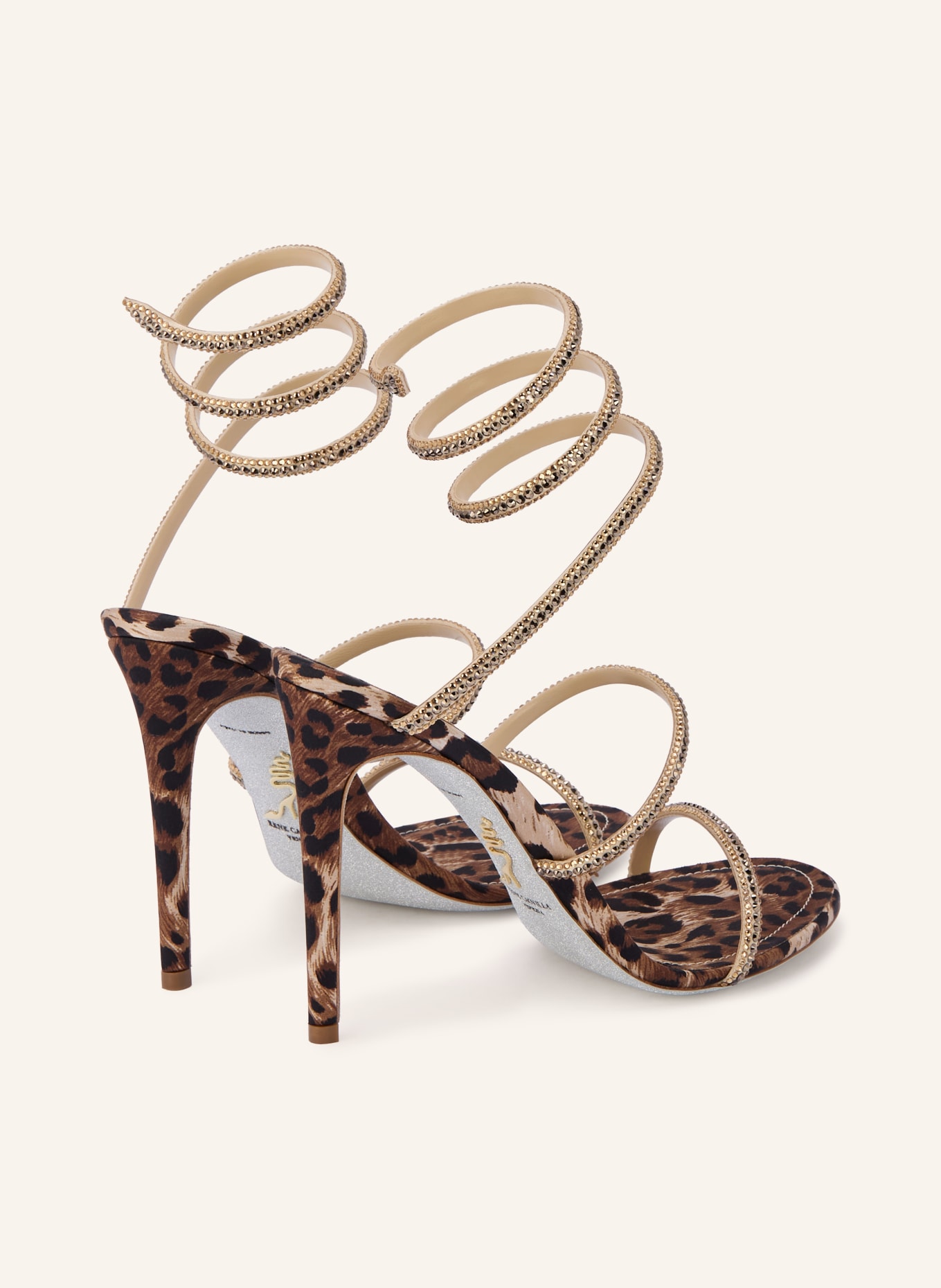 RENE CAOVILLA Sandaletten CLEO mit Schmucksteinen: SCHWARZ / DUNKELBRAUN / BEIGE