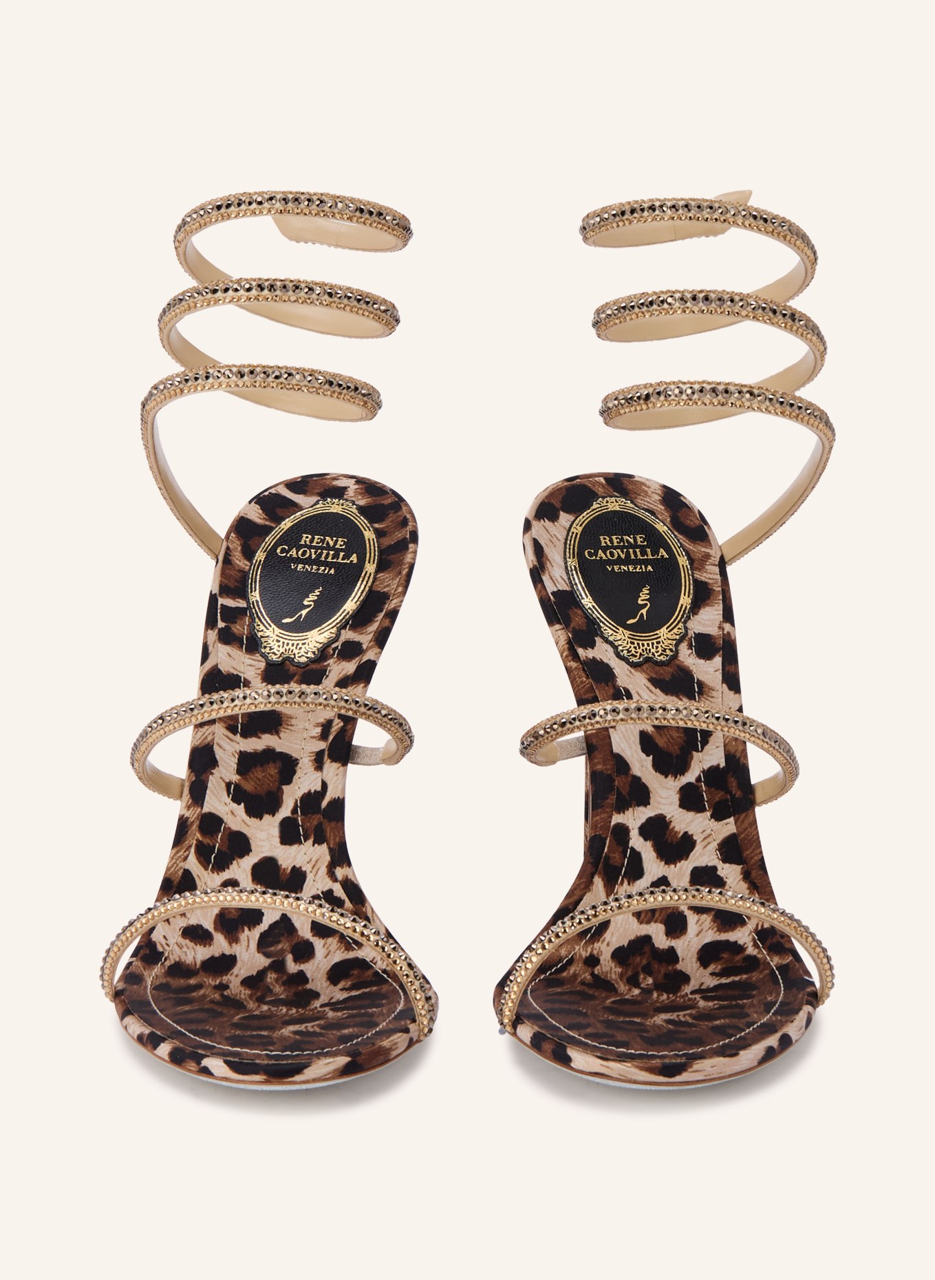 RENE CAOVILLA Sandaletten CLEO mit Schmucksteinen: SCHWARZ / DUNKELBRAUN / BEIGE