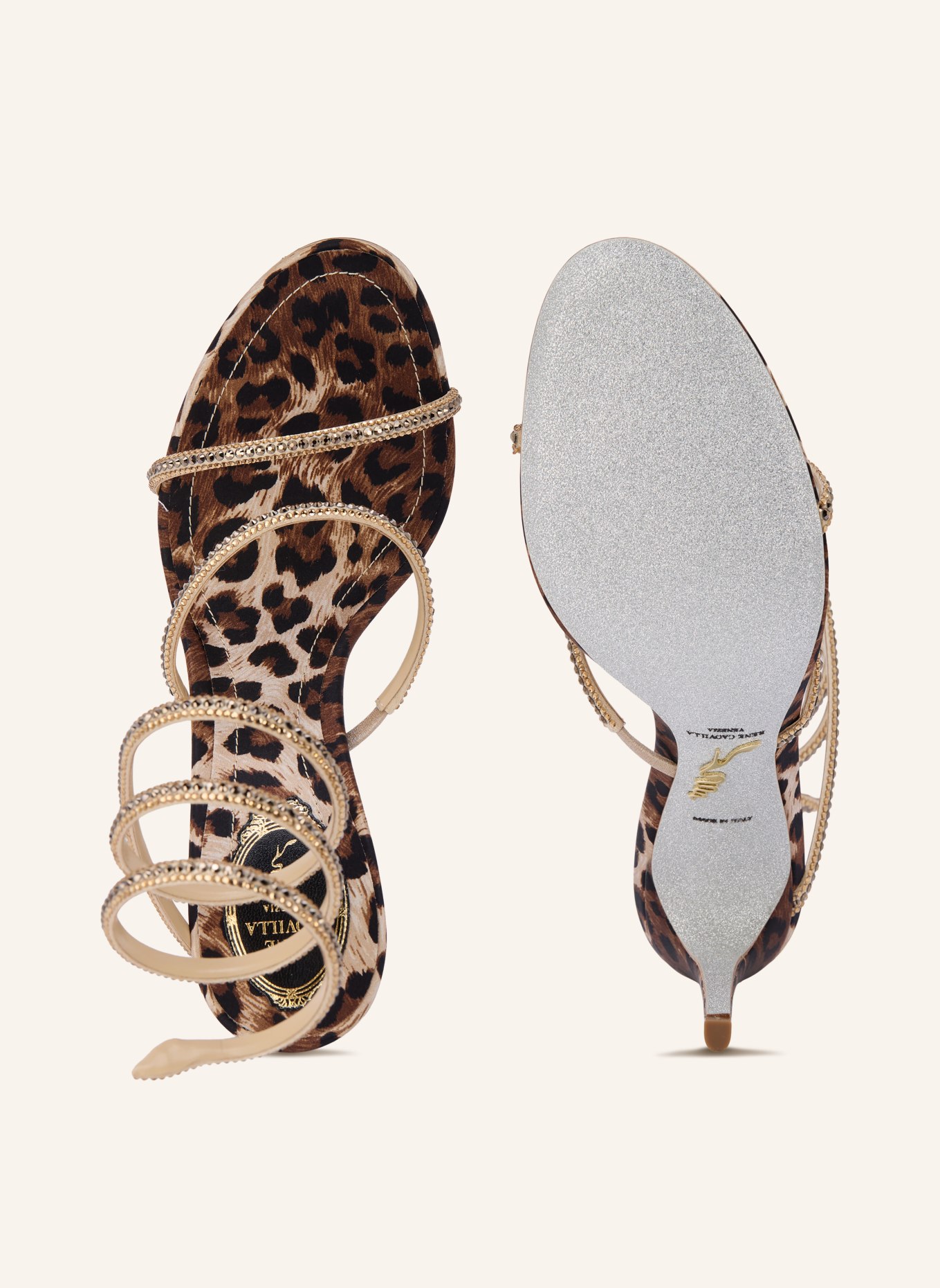 RENE CAOVILLA Sandaletten CLEO mit Schmucksteinen: SCHWARZ / DUNKELBRAUN / BEIGE