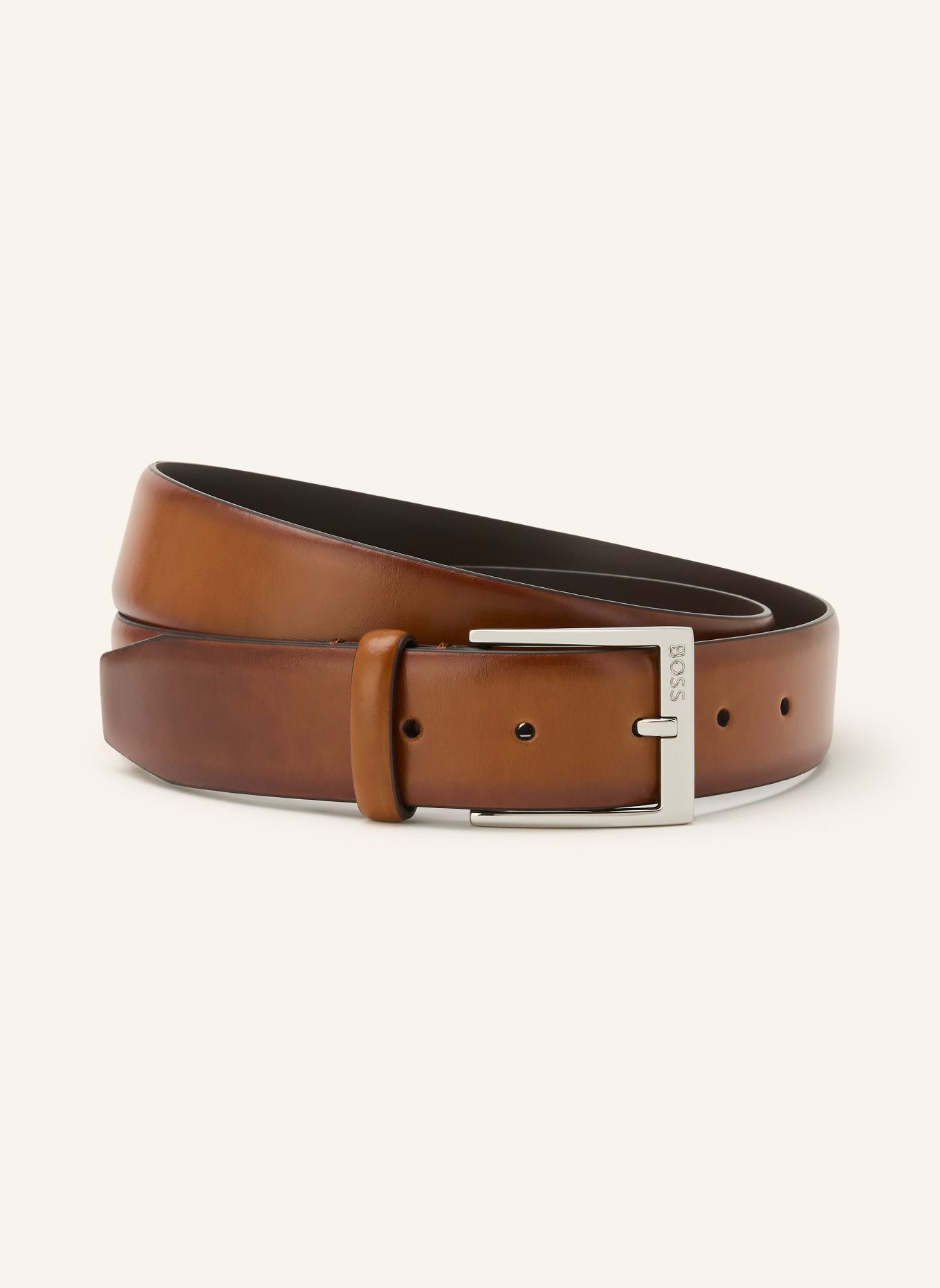 BOSS Leren riem ELLOY: BRUIN / ZILVER