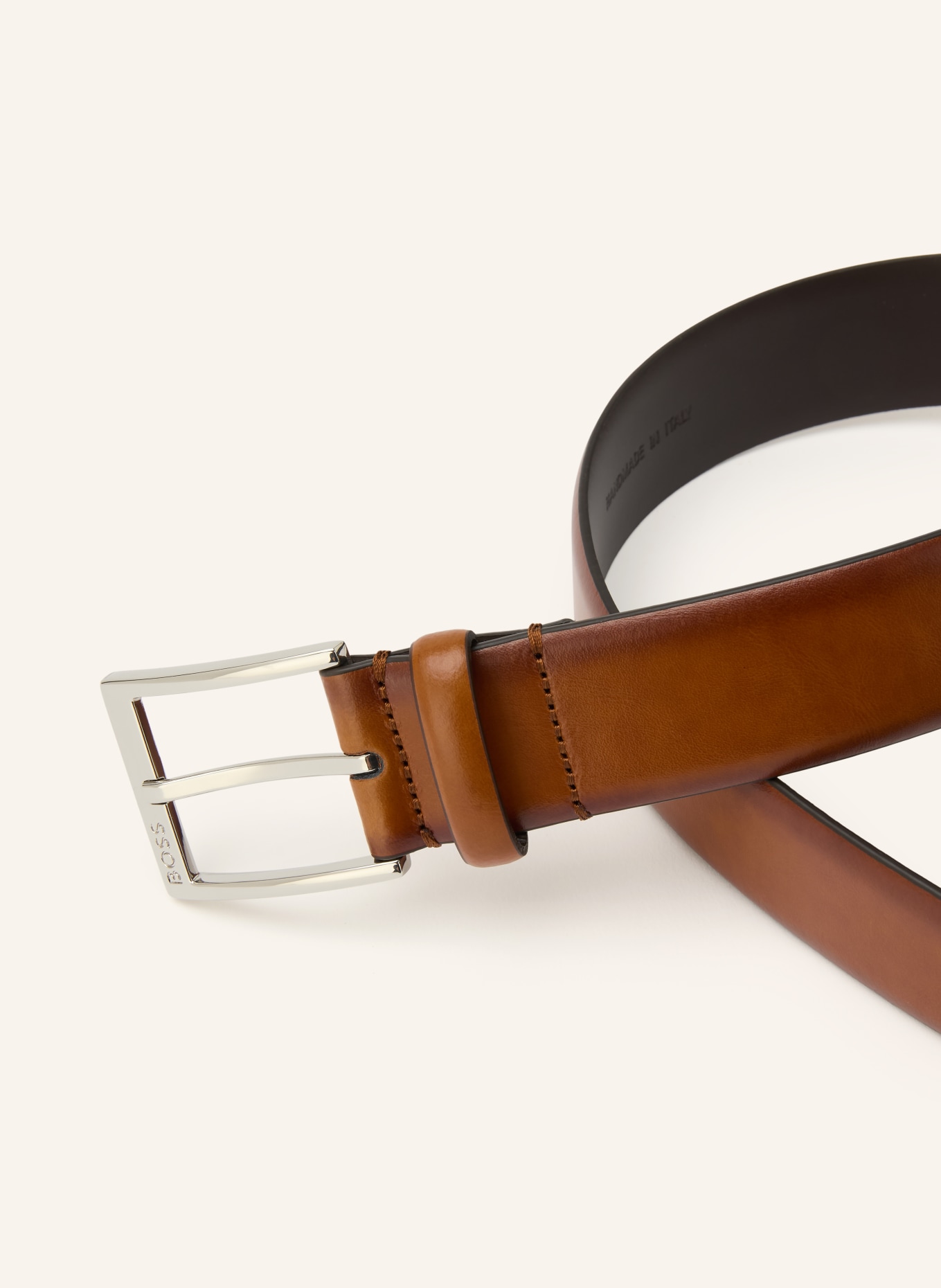 BOSS Leren riem ELLOY: BRUIN / ZILVER
