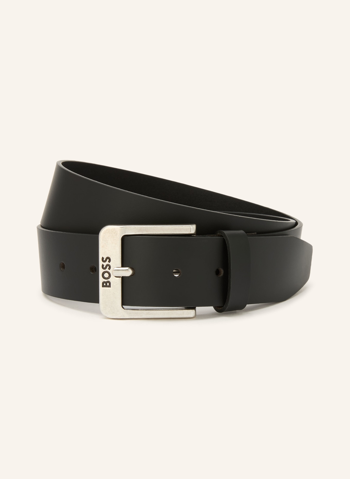 BOSS Leren riem JEMIO: ZWART / ZILVER