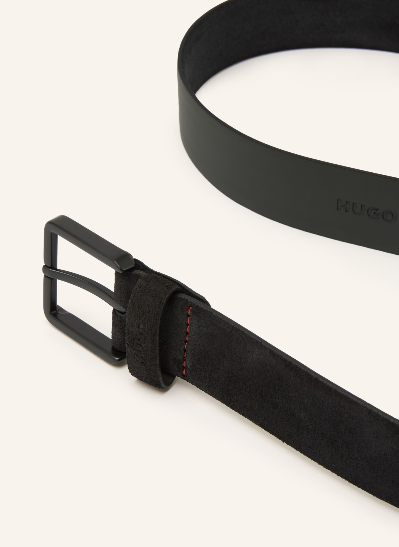 HUGO Leren riem GETHIN: ZWART