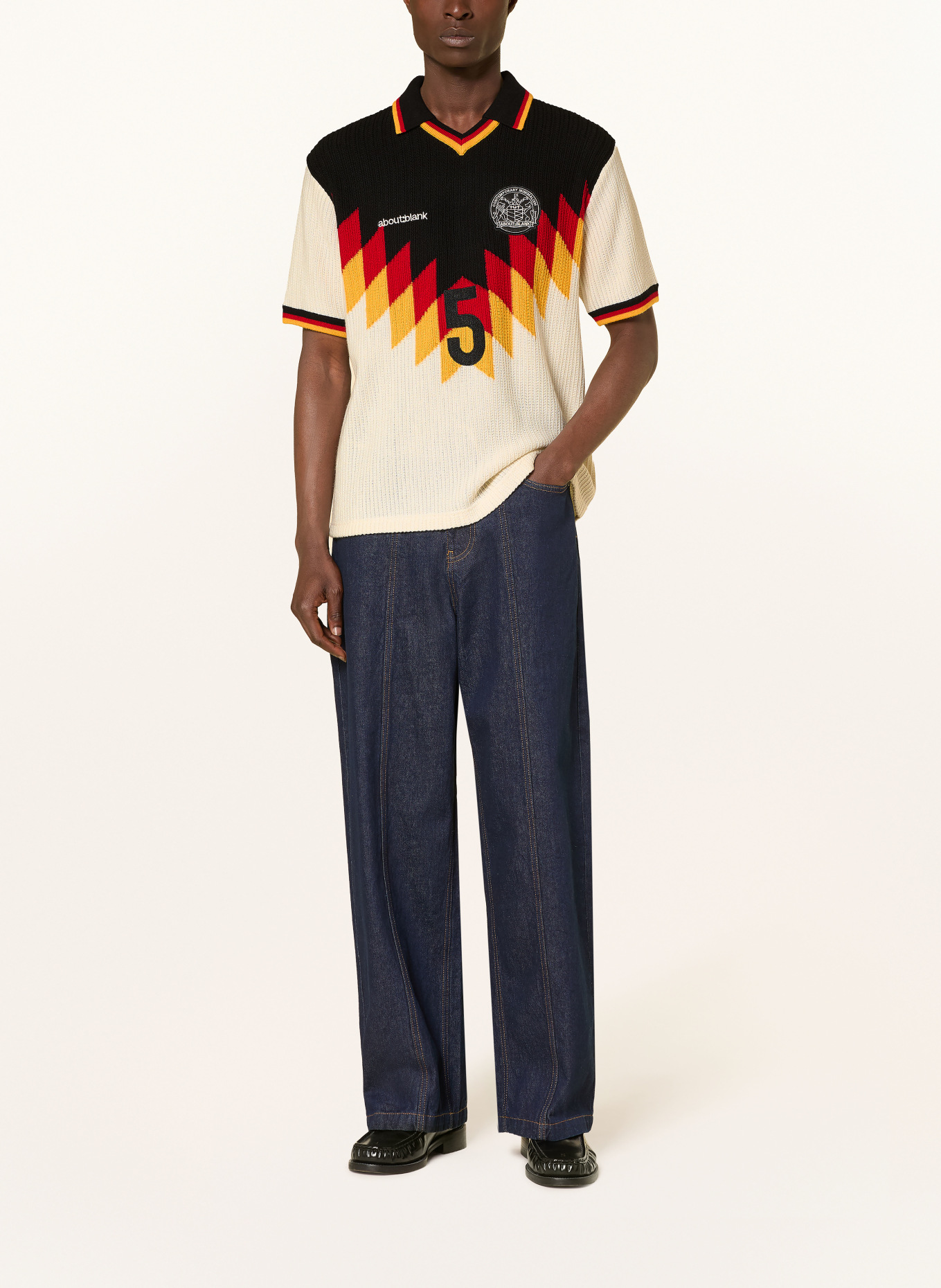 about:blank Knit polo shirt: ECRU / RED / BLACK