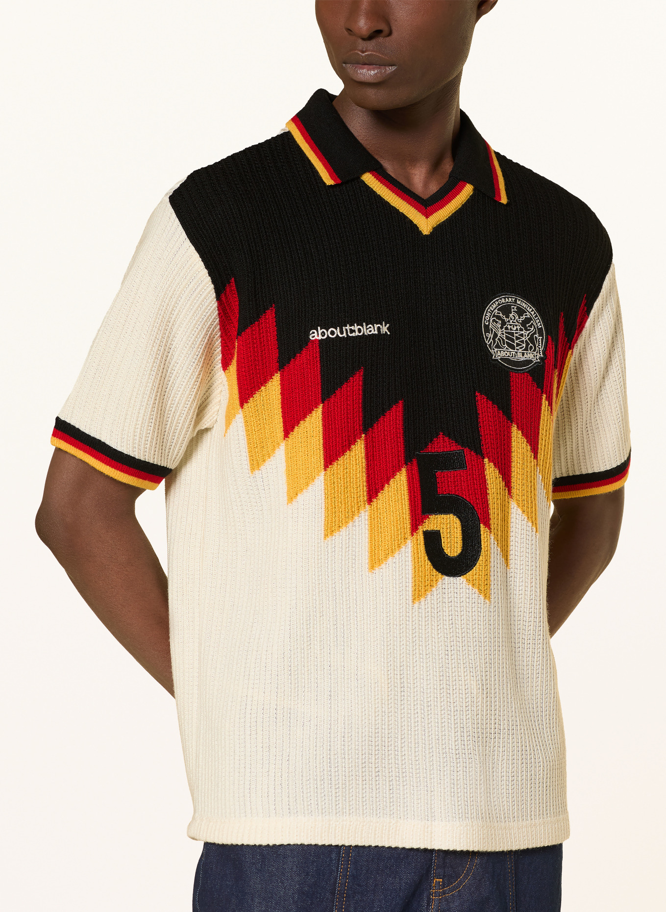 about:blank Knit polo shirt: ECRU / RED / BLACK