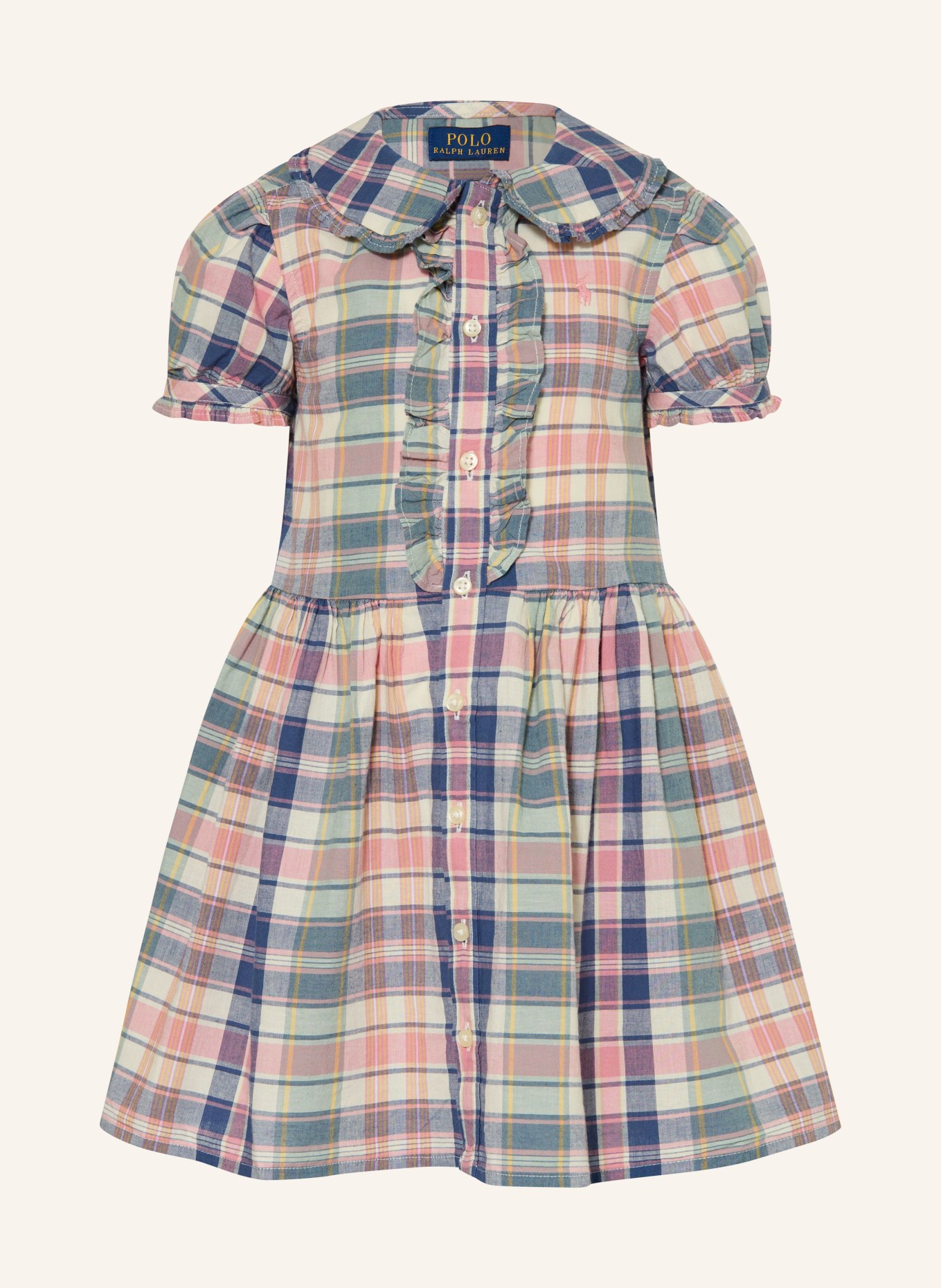 POLO RALPH LAUREN Robe à volants: BLEU FONCÉ / ROSE