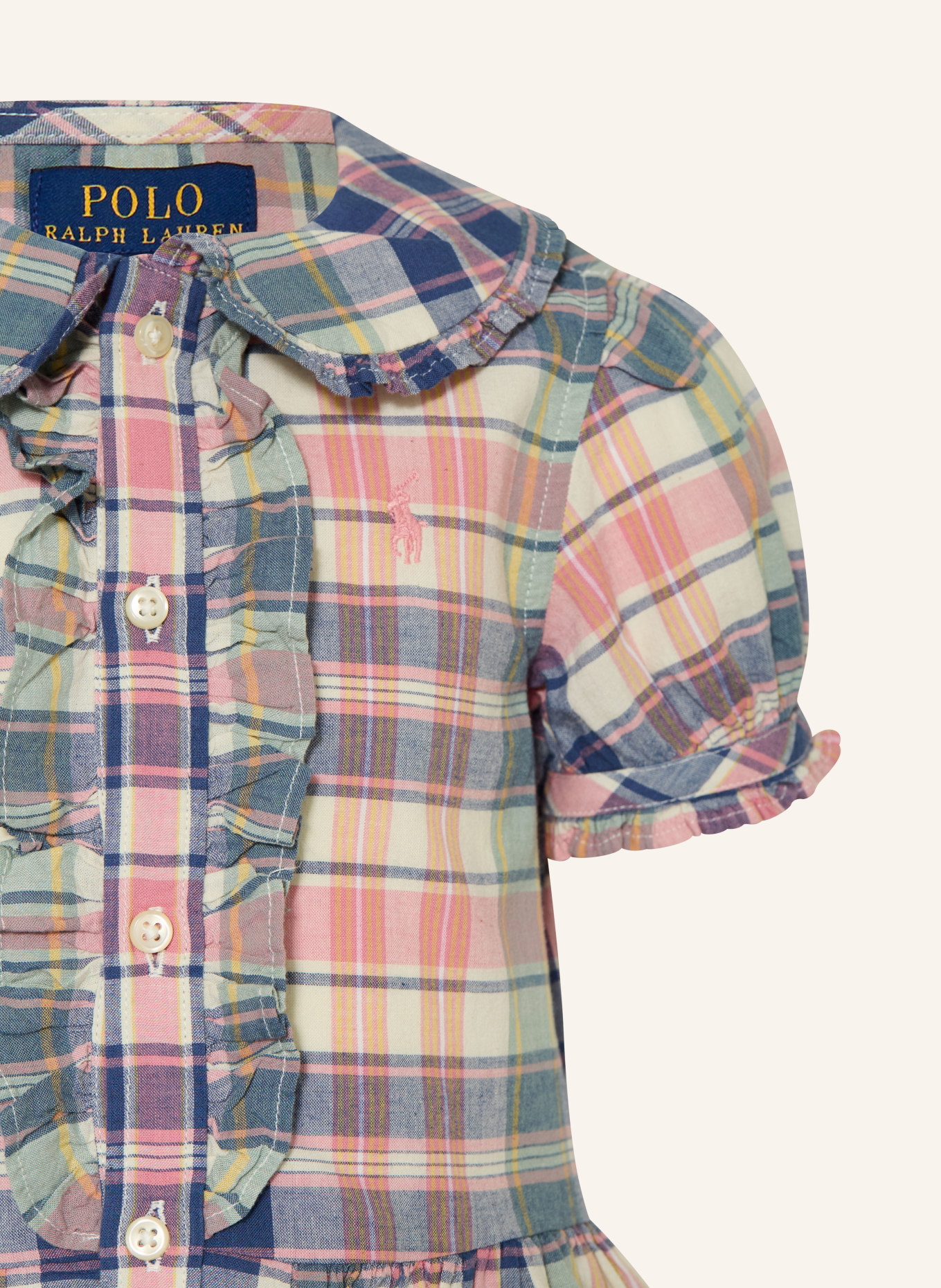 POLO RALPH LAUREN Robe à volants: BLEU FONCÉ / ROSE