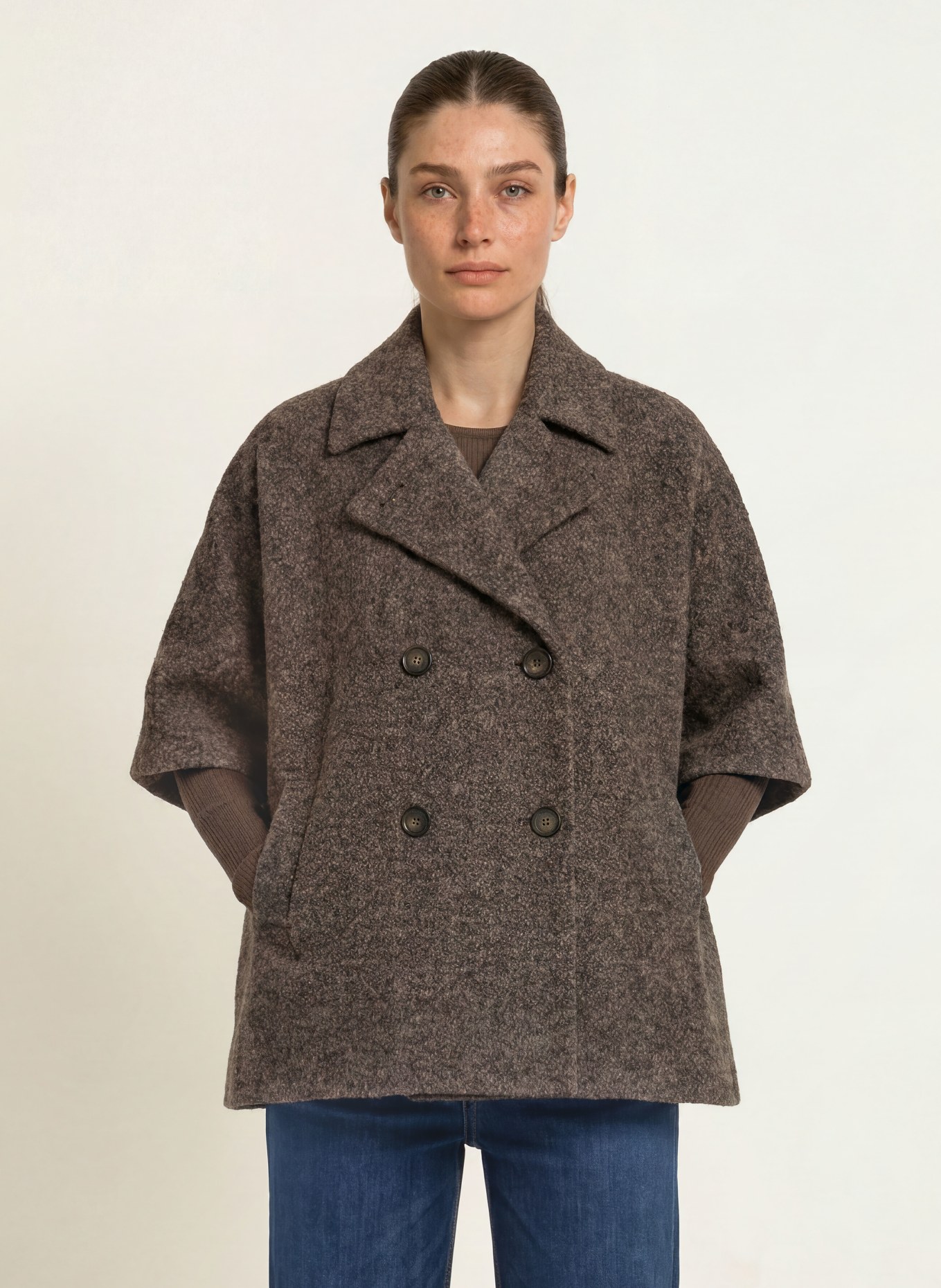 ICONS CINZIA ROCCA Cape en bouclé: GRIS FONCÉ
