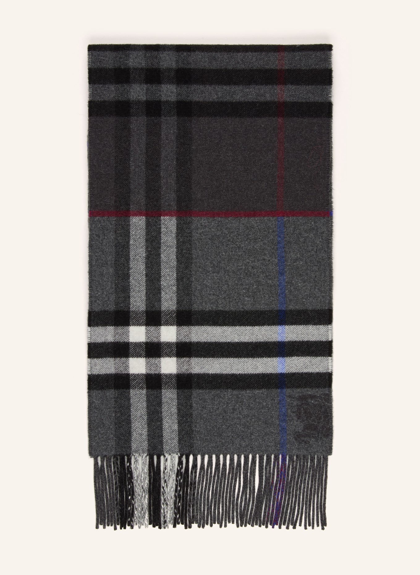 BURBERRY Kasjmier sjaal: DONKERGRIJS / BLAUW / WIT