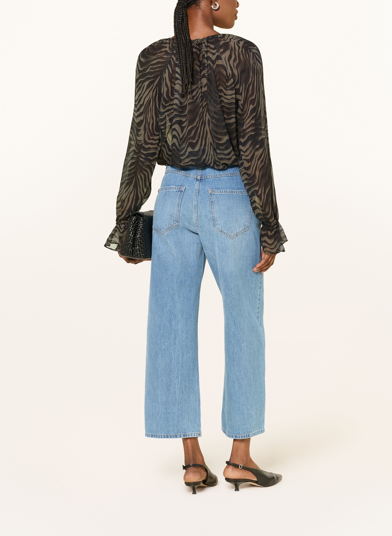 RIANI Blouse with ruffles: BROWN / BLACK