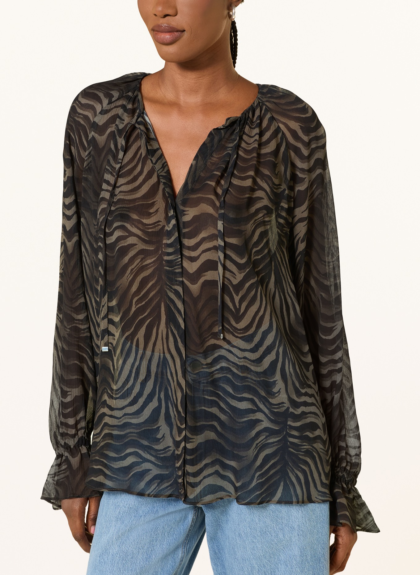 RIANI Blouse with ruffles: BROWN / BLACK