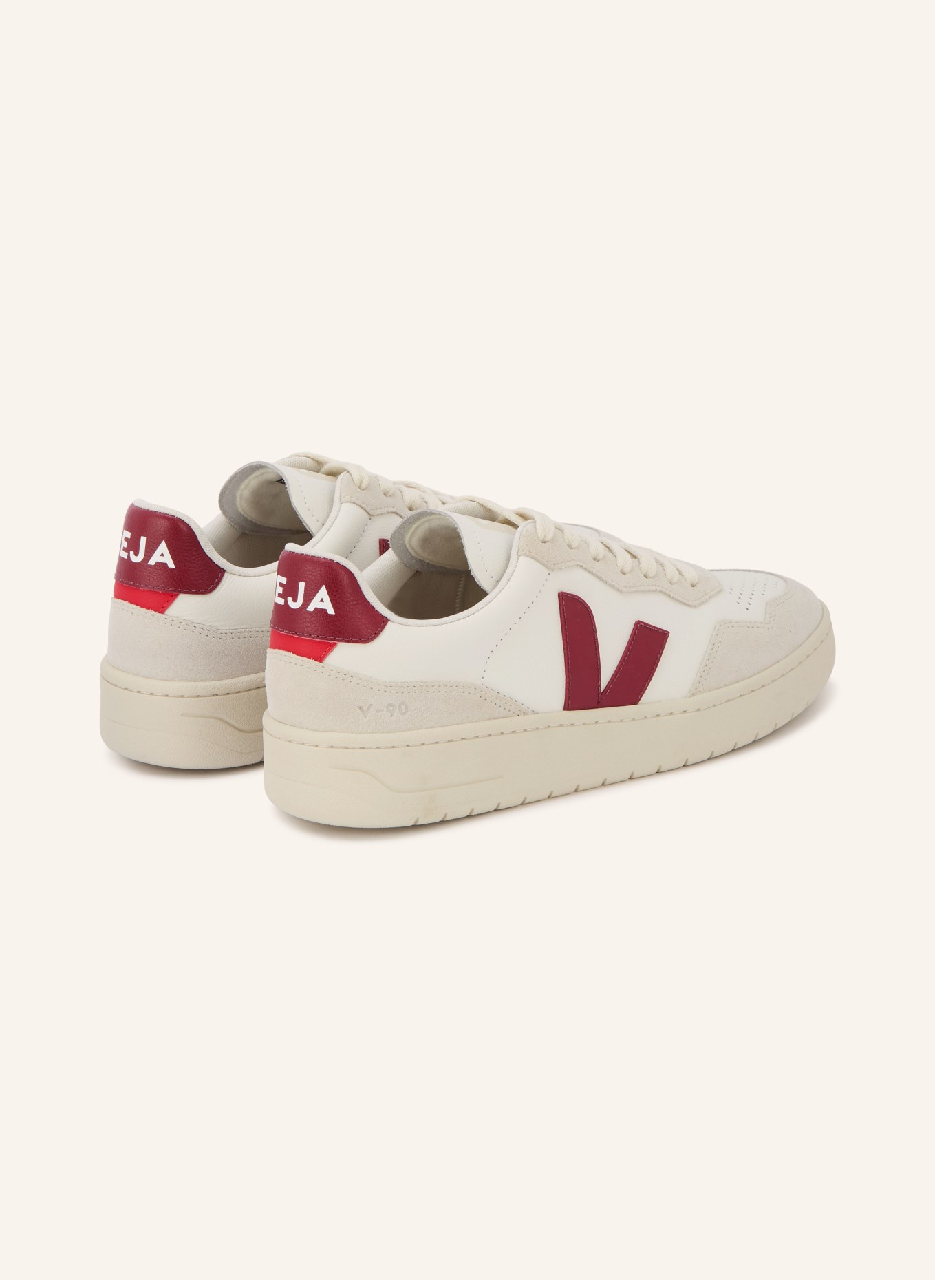 VEJA Adidași V-90: ALB / ROȘU ÎNCHIS