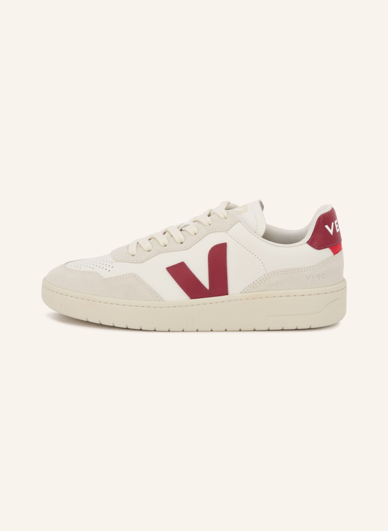 VEJA Adidași V-90: ALB / ROȘU ÎNCHIS
