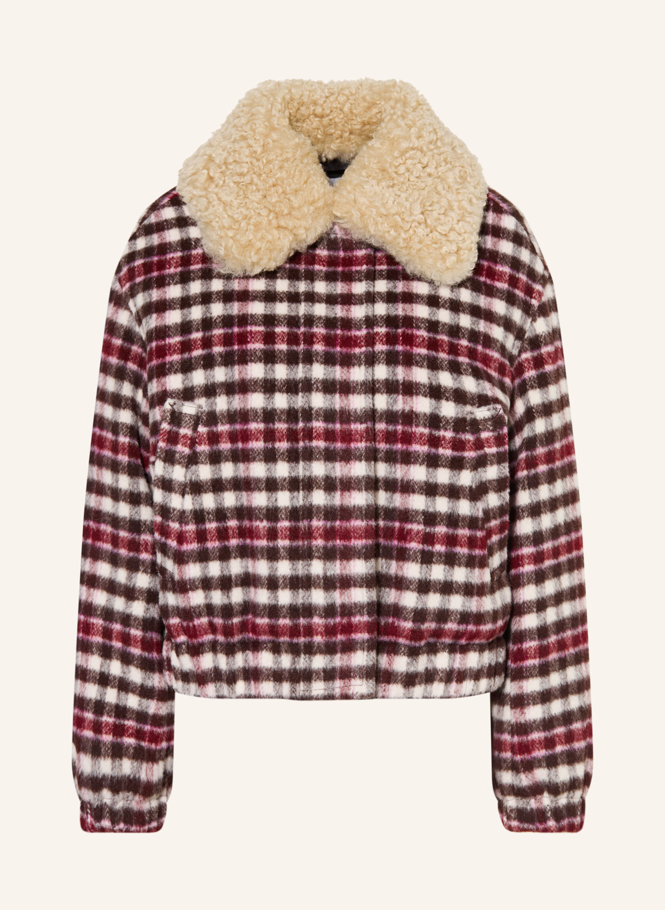 Marc O'Polo DENIM Jacket with detachable collar: DARK BROWN / CREAM / DARK RED